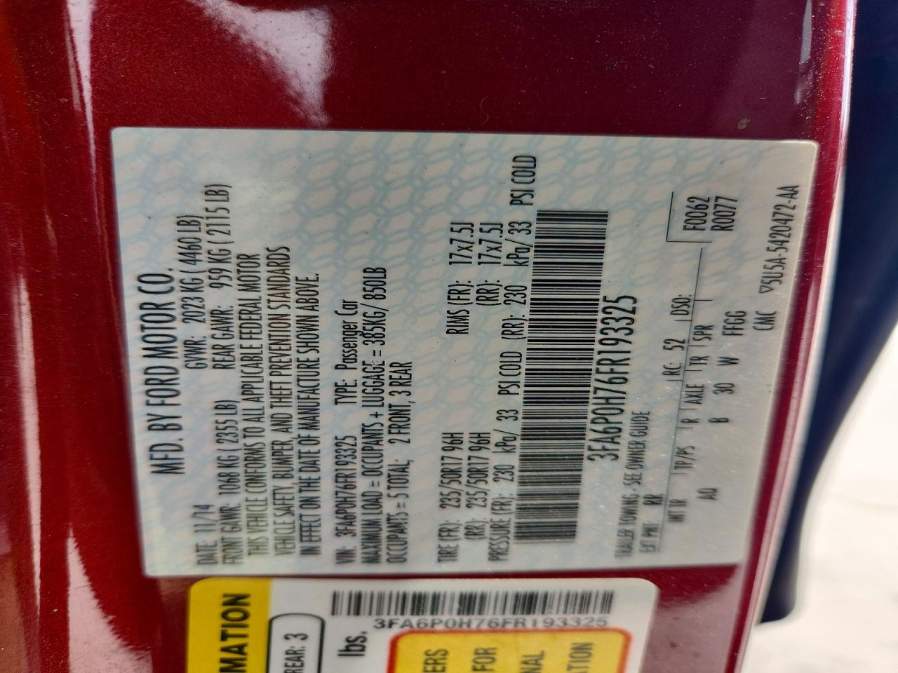 2015 Ford Fusion Se Red vin: 3FA6P0H76FR193325
