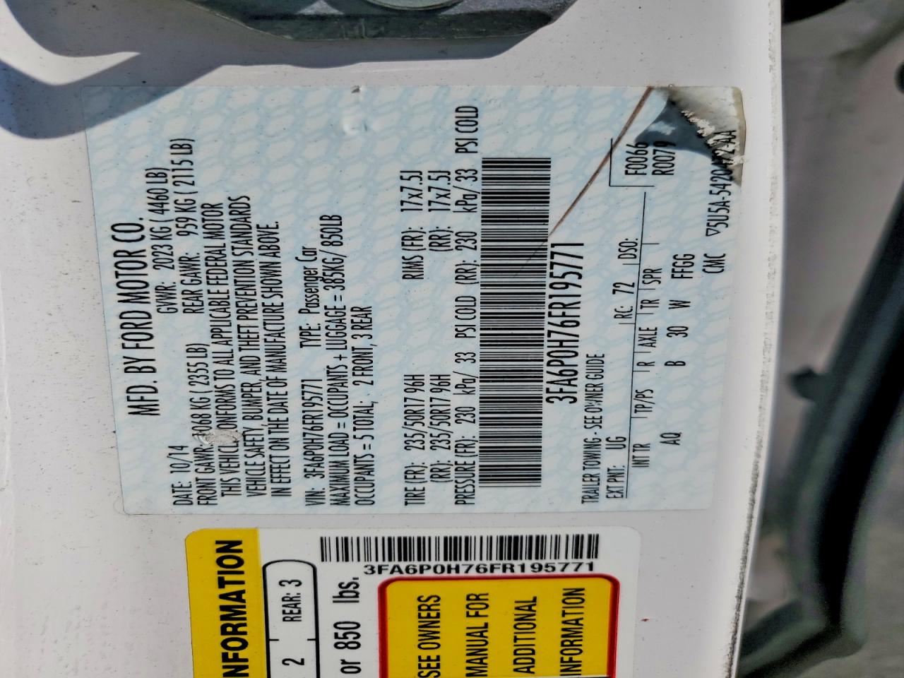 2015 Ford Fusion Se White vin: 3FA6P0H76FR195771