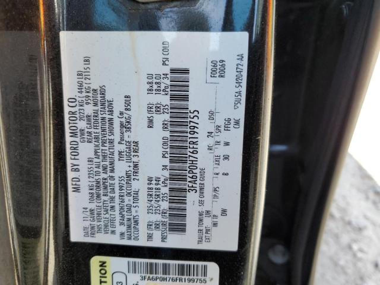 2015 Ford Fusion Se Черный vin: 3FA6P0H76FR199755