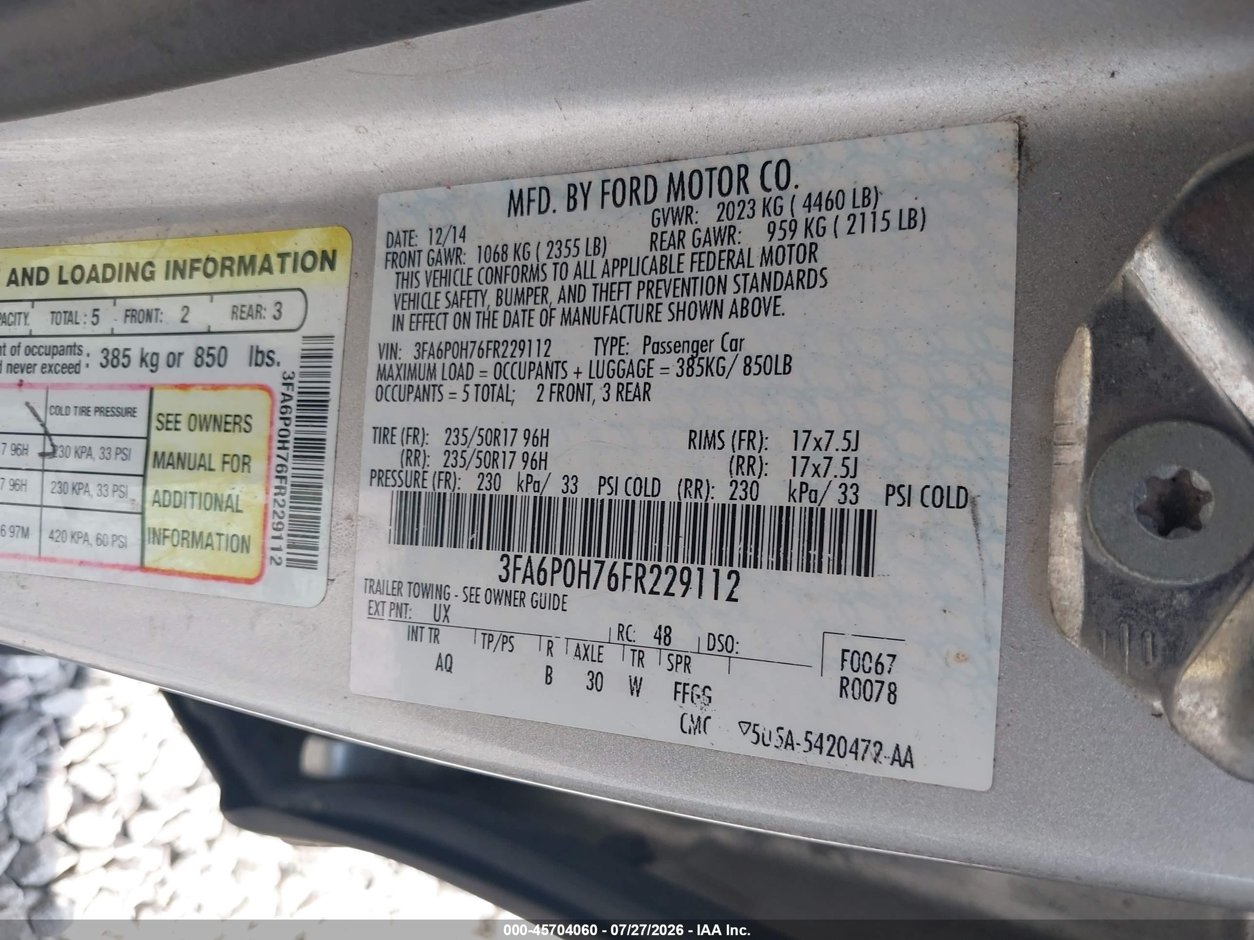 2015 Ford Fusion Se Silver vin: 3FA6P0H76FR229112