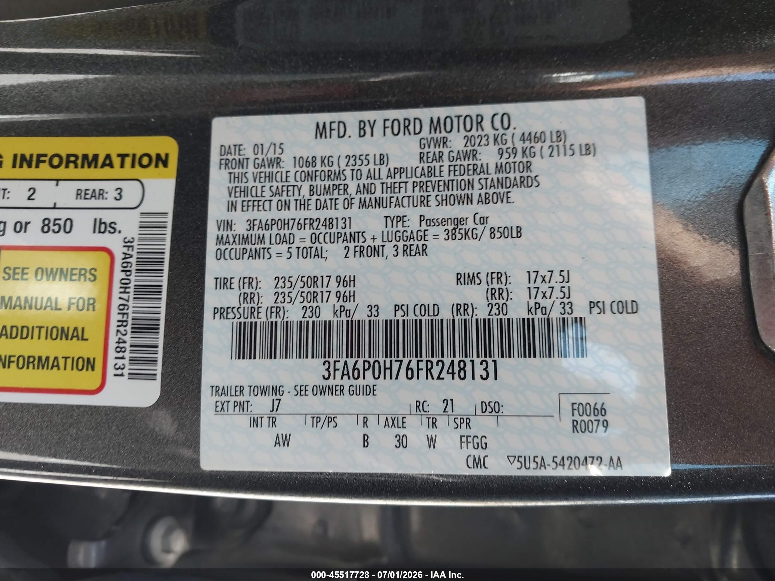 2015 Ford Fusion Se Gray vin: 3FA6P0H76FR248131
