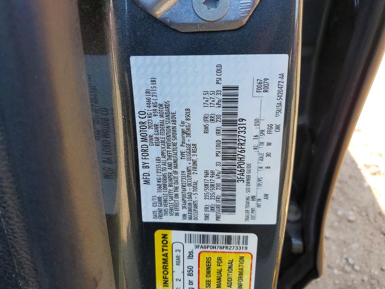 2015 Ford Fusion Se Черный vin: 3FA6P0H76FR273319