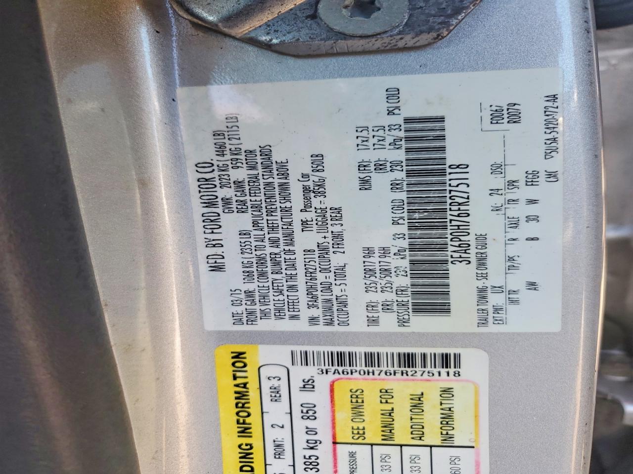 2015 Ford Fusion Se Silver vin: 3FA6P0H76FR275118