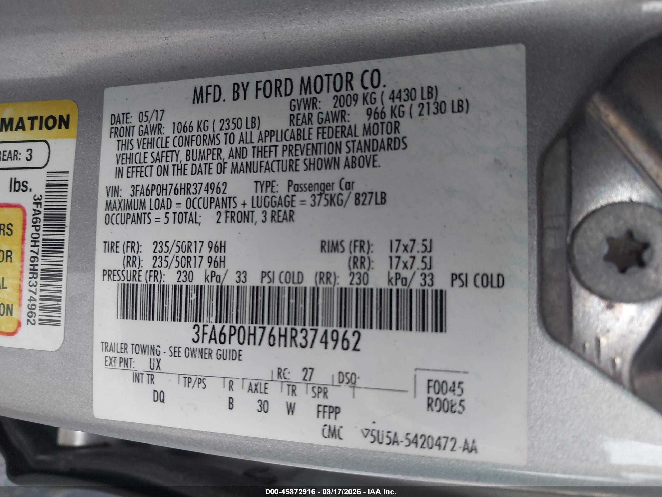 2017 Ford Fusion Se Silver vin: 3FA6P0H76HR374962
