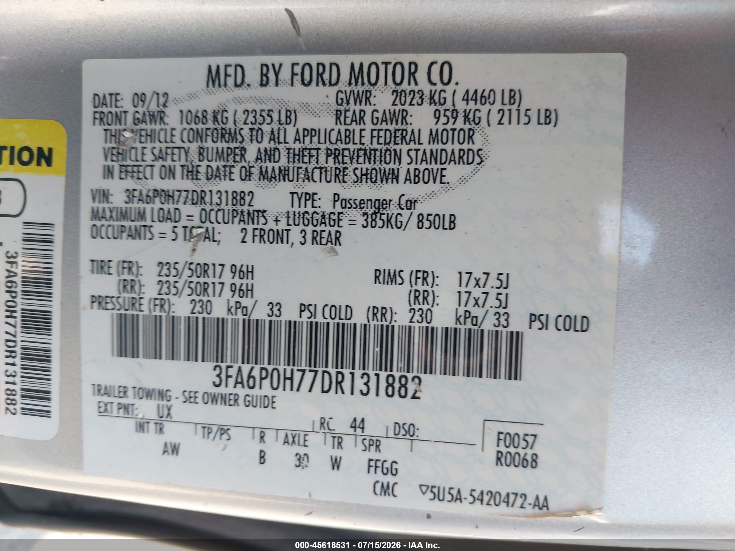 2013 Ford Fusion Se Silver vin: 3FA6P0H77DR131882