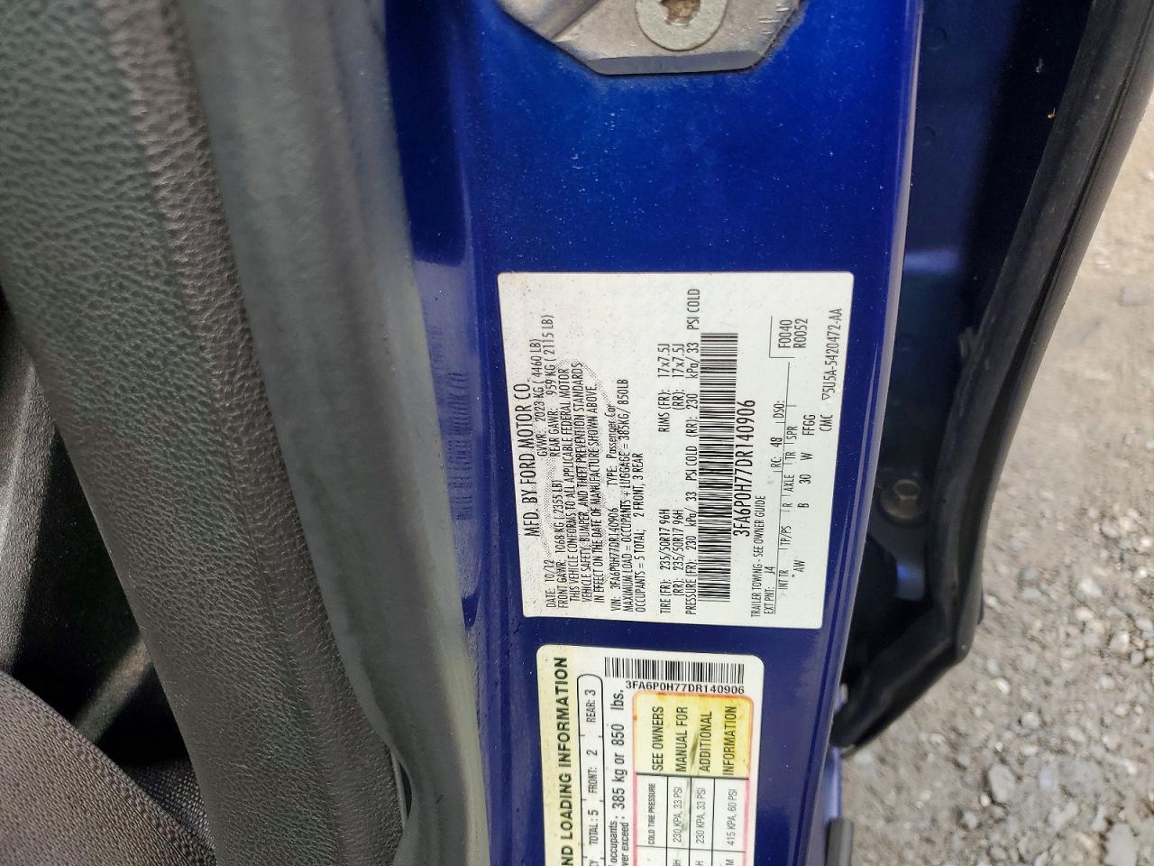2013 Ford Fusion Se Blue vin: 3FA6P0H77DR140906
