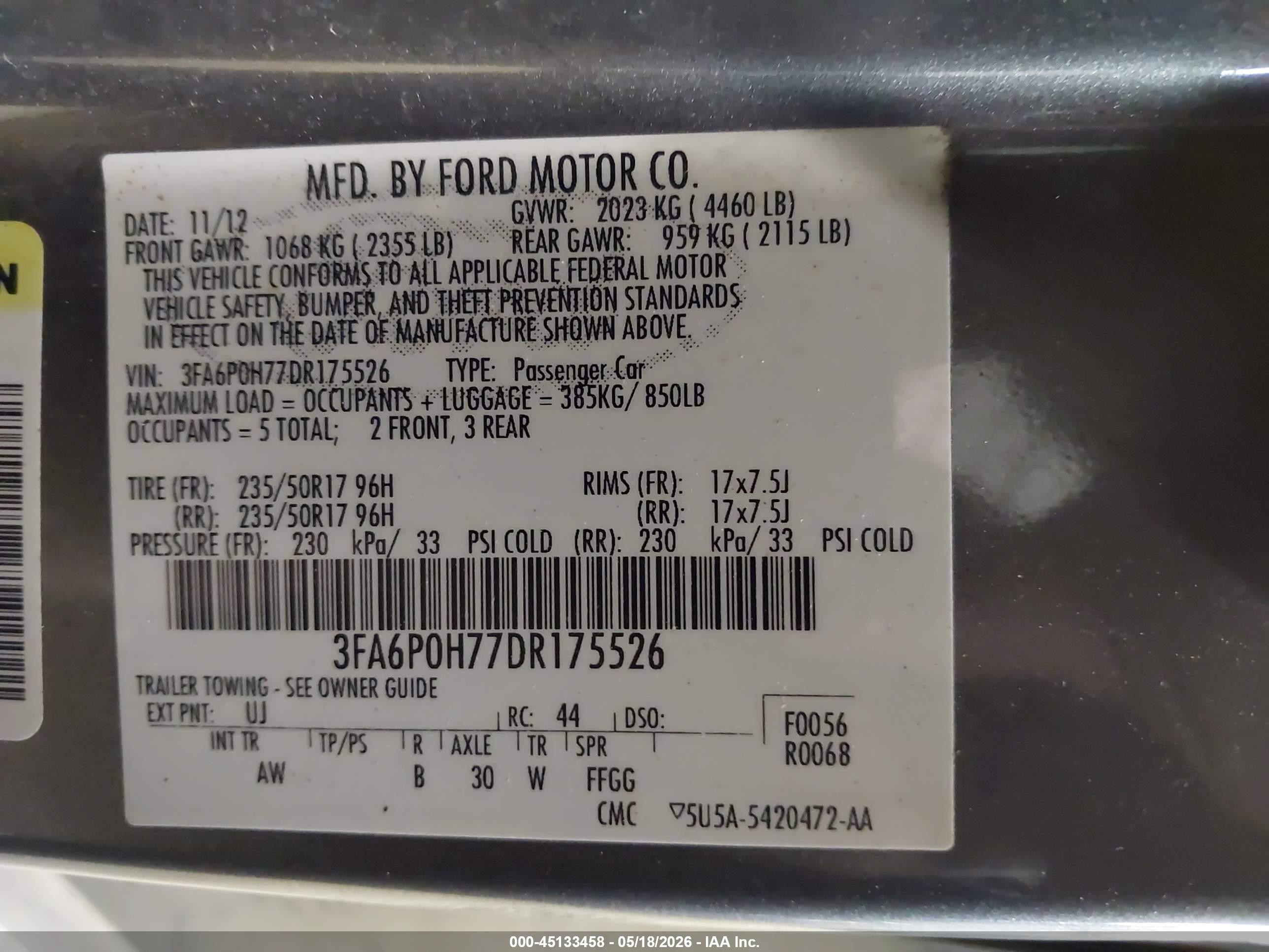2013 Ford Fusion Se Gray vin: 3FA6P0H77DR175526