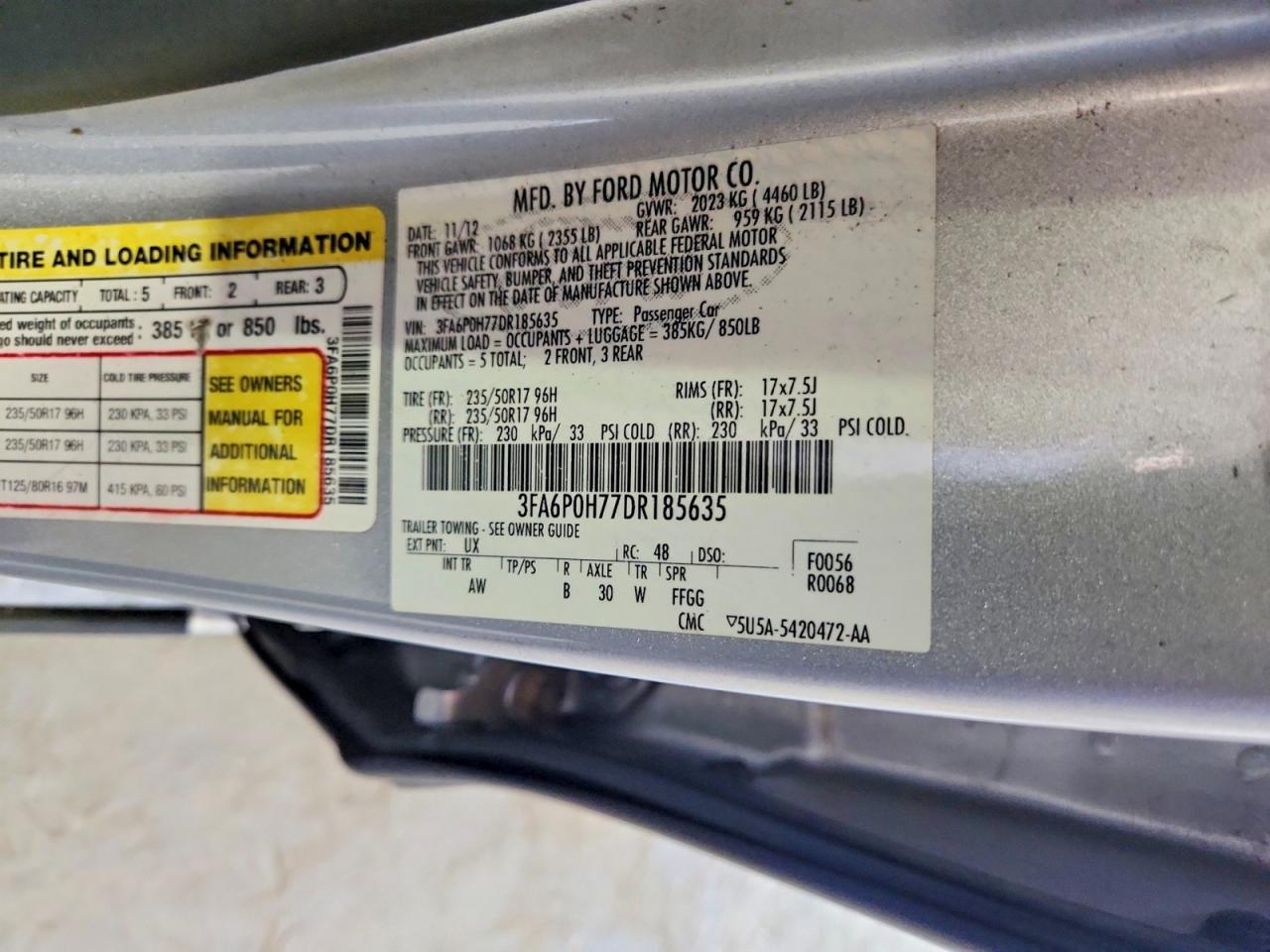 2013 Ford Fusion Silver vin: 3FA6P0H77DR185635