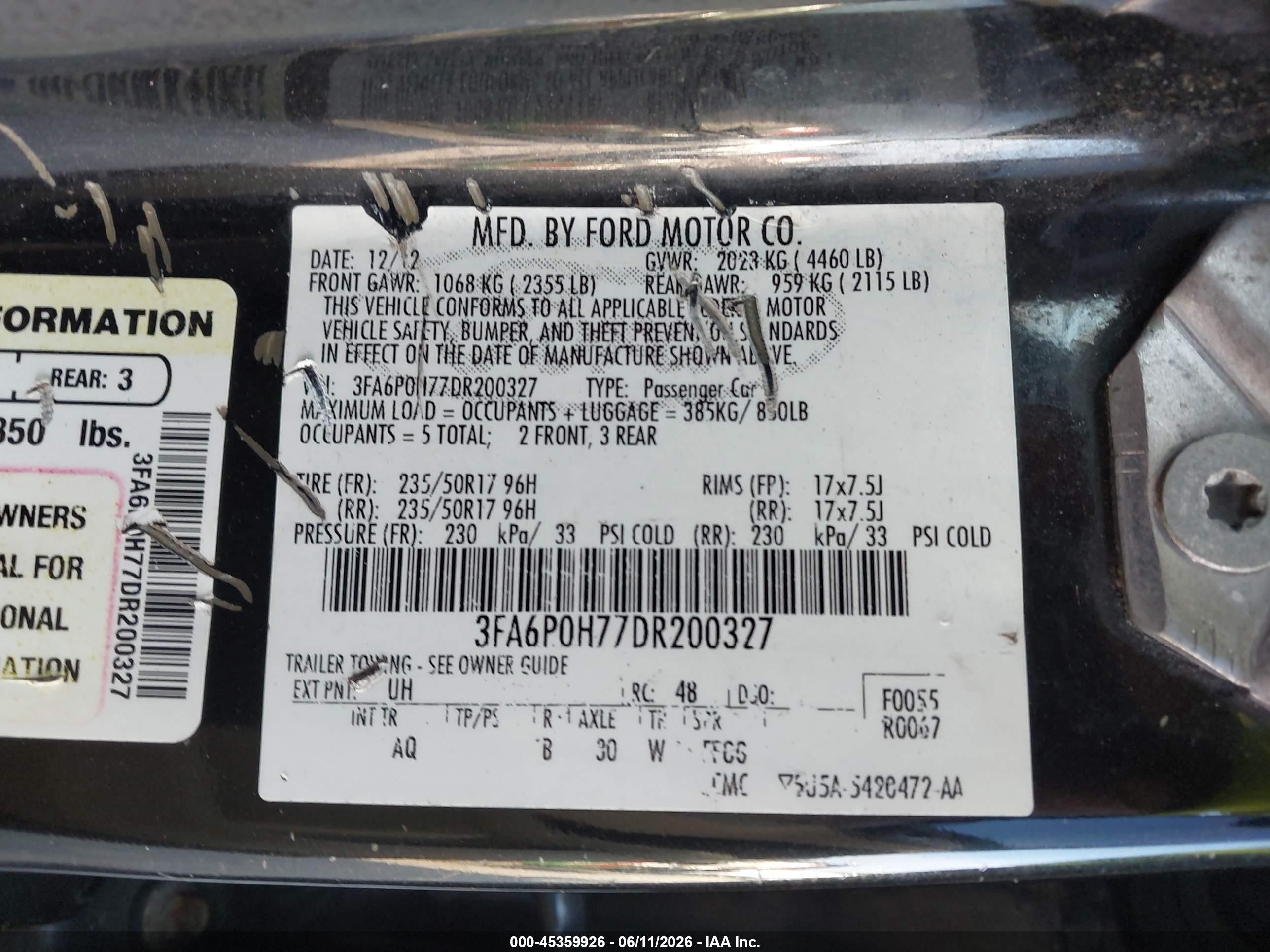 2013 Ford Fusion Se Черный vin: 3FA6P0H77DR200327