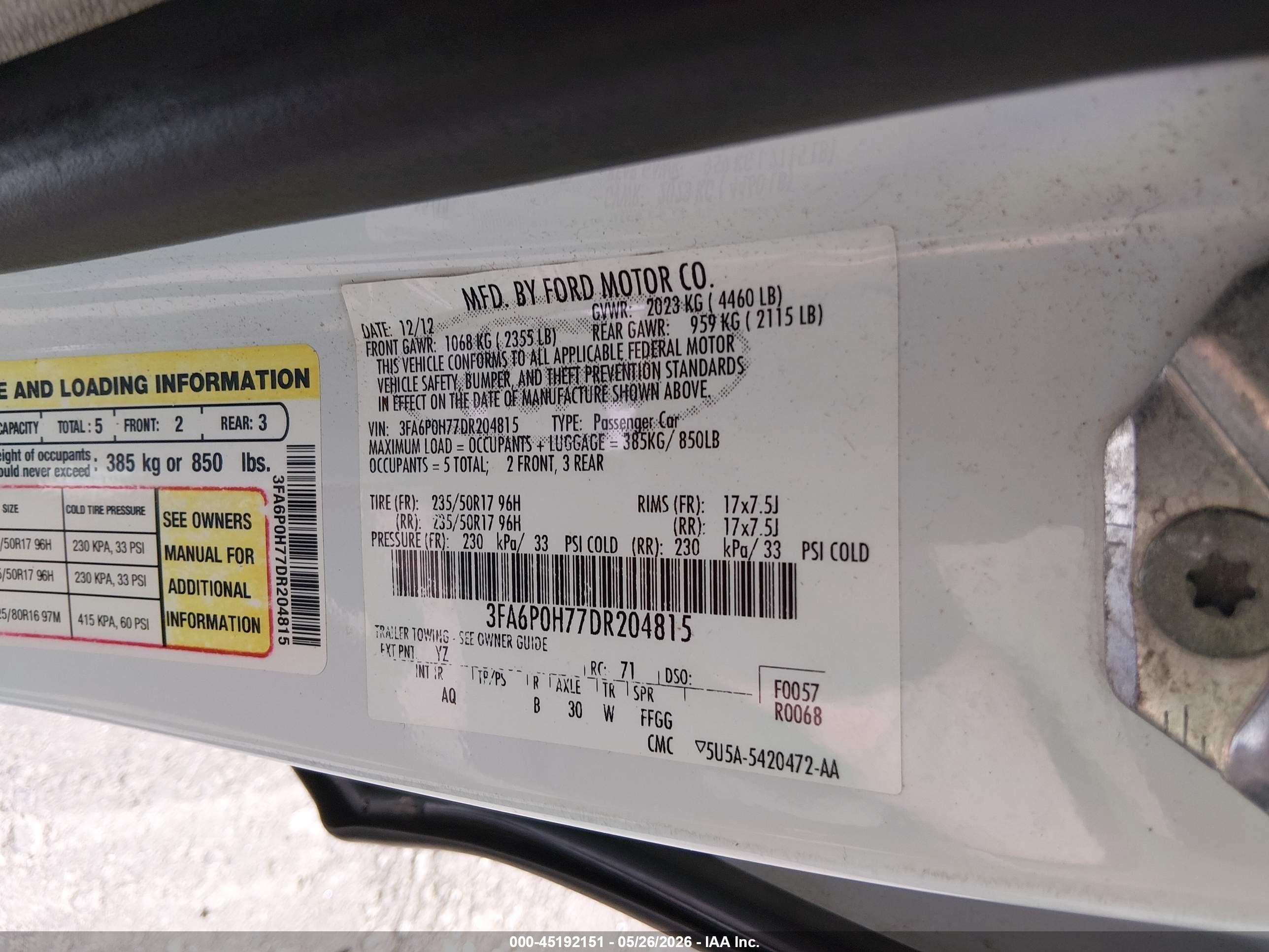 2013 Ford Fusion Se White vin: 3FA6P0H77DR204815