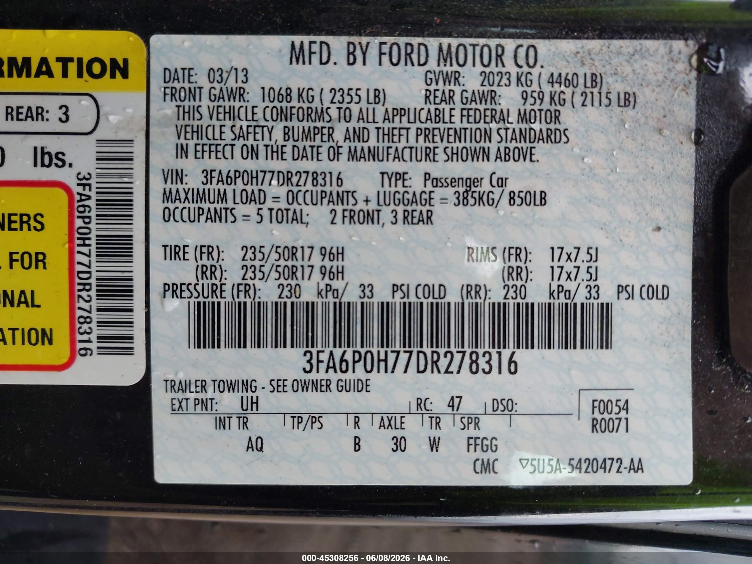 2013 Ford Fusion Se Черный vin: 3FA6P0H77DR278316