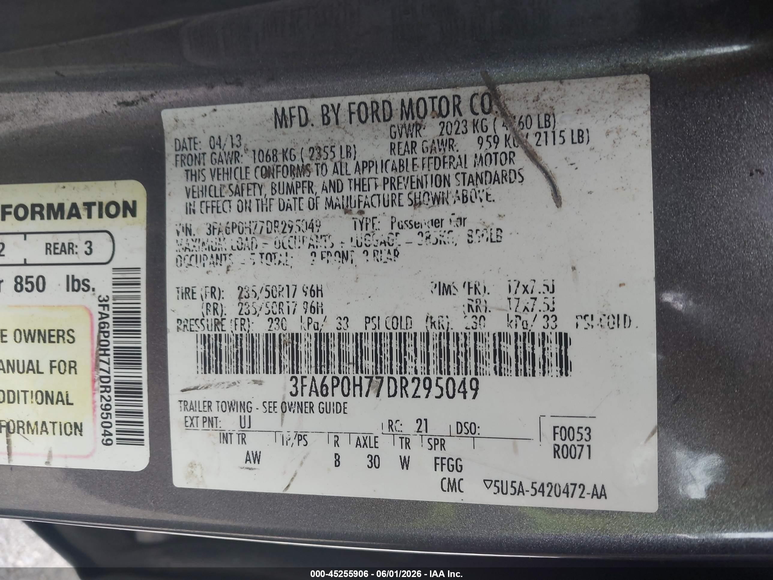 2013 Ford Fusion Se Gray vin: 3FA6P0H77DR295049
