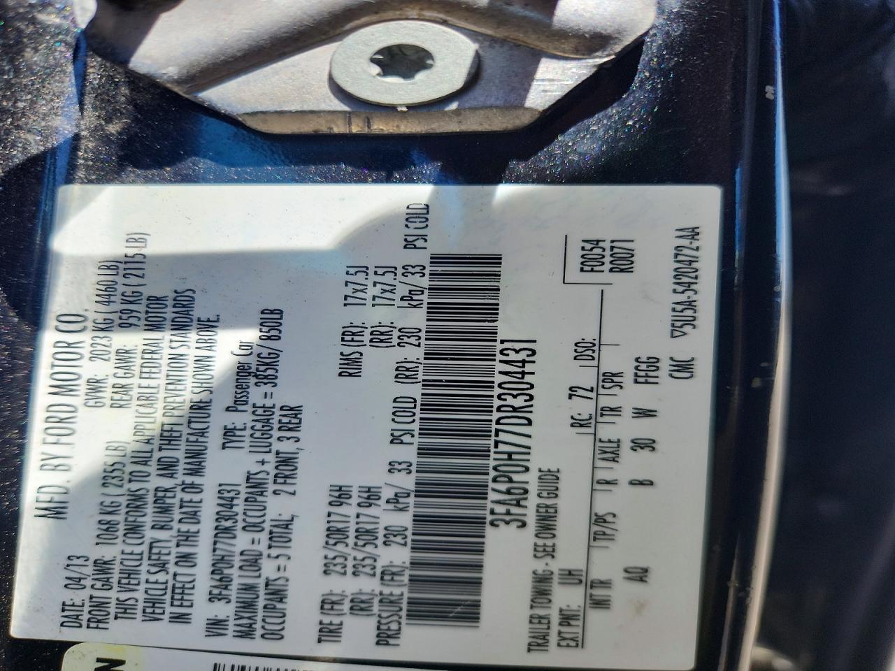 2013 Ford Fusion Черный vin: 3FA6P0H77DR304431