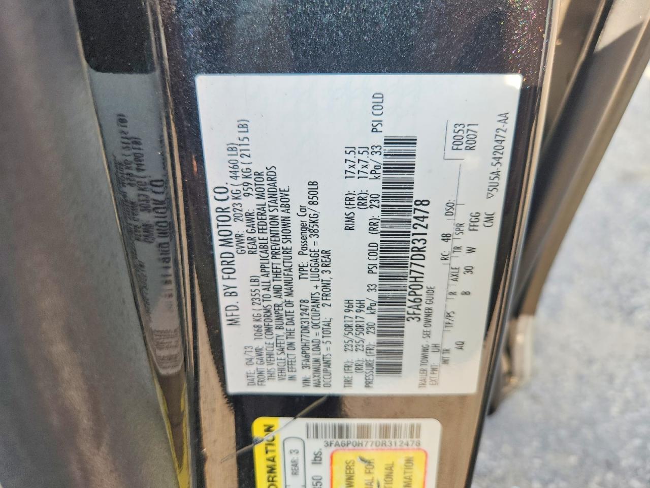 2013 Ford Fusion Se Black vin: 3FA6P0H77DR312478