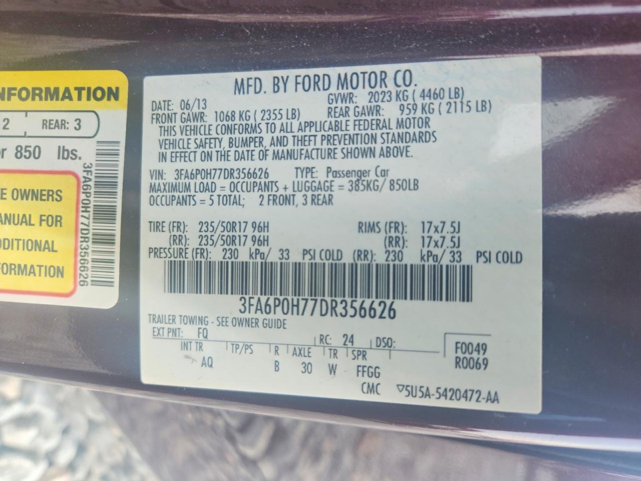 2013 Ford Fusion Se Бордовый vin: 3FA6P0H77DR356626