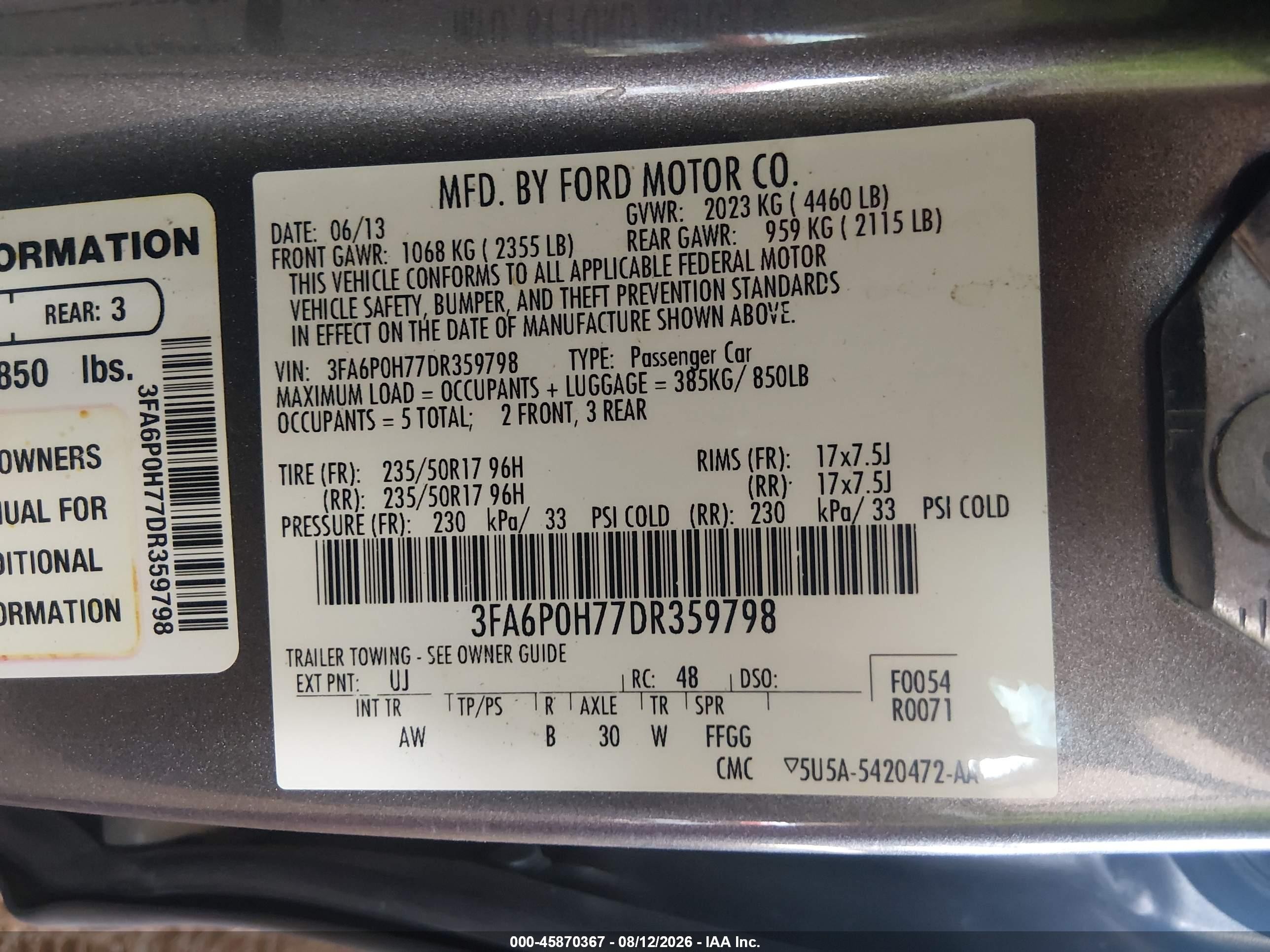 2013 Ford Fusion Se Gray vin: 3FA6P0H77DR359798