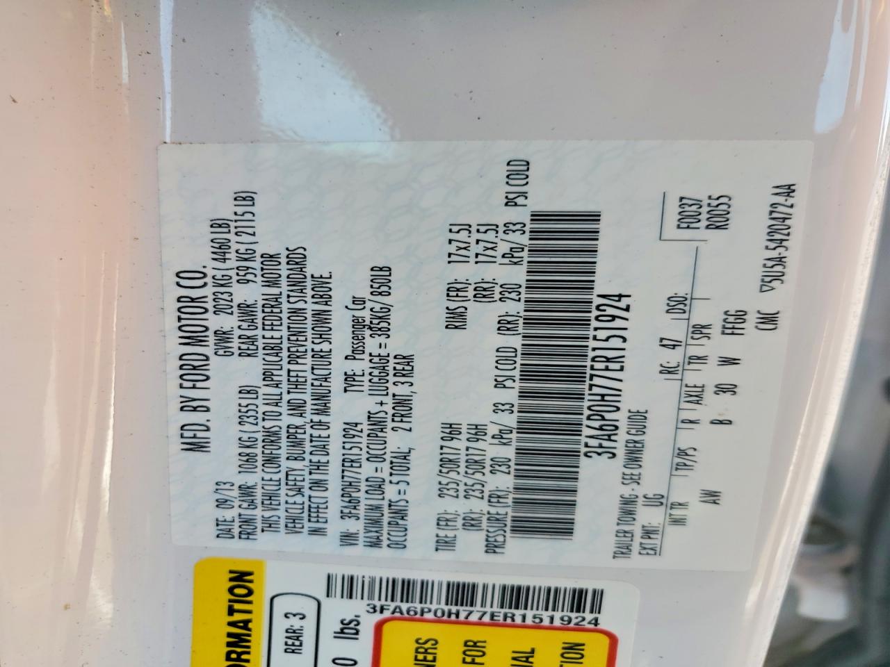 2014 Ford Fusion Se White vin: 3FA6P0H77ER151924