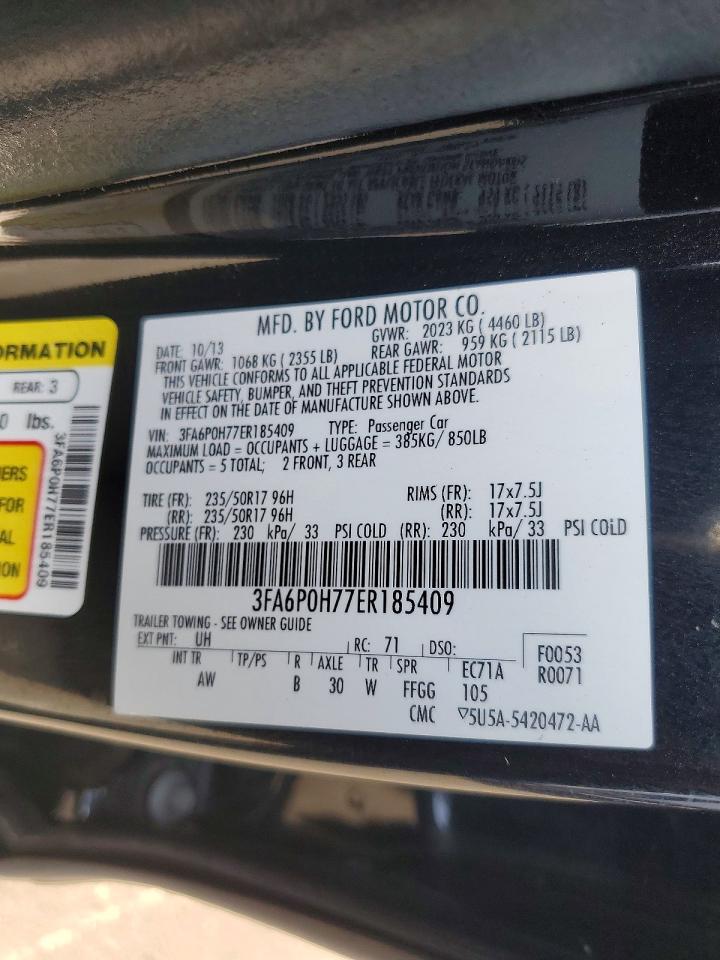 2014 Ford Fusion Se Black vin: 3FA6P0H77ER185409