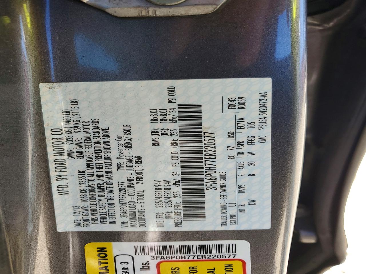 2014 Ford Fusion Se Gray vin: 3FA6P0H77ER220577