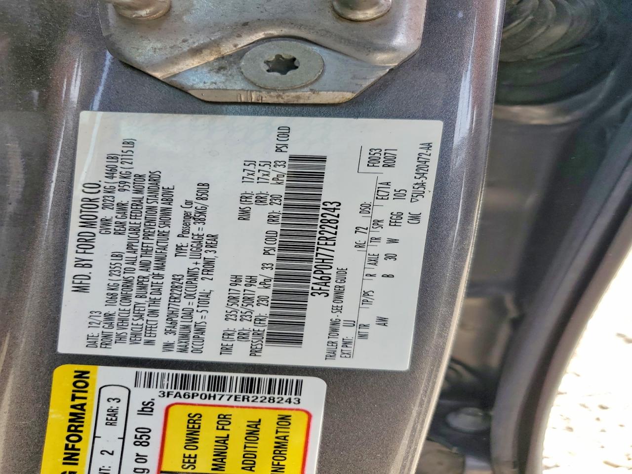 2014 Ford Fusion Se Gray vin: 3FA6P0H77ER228243