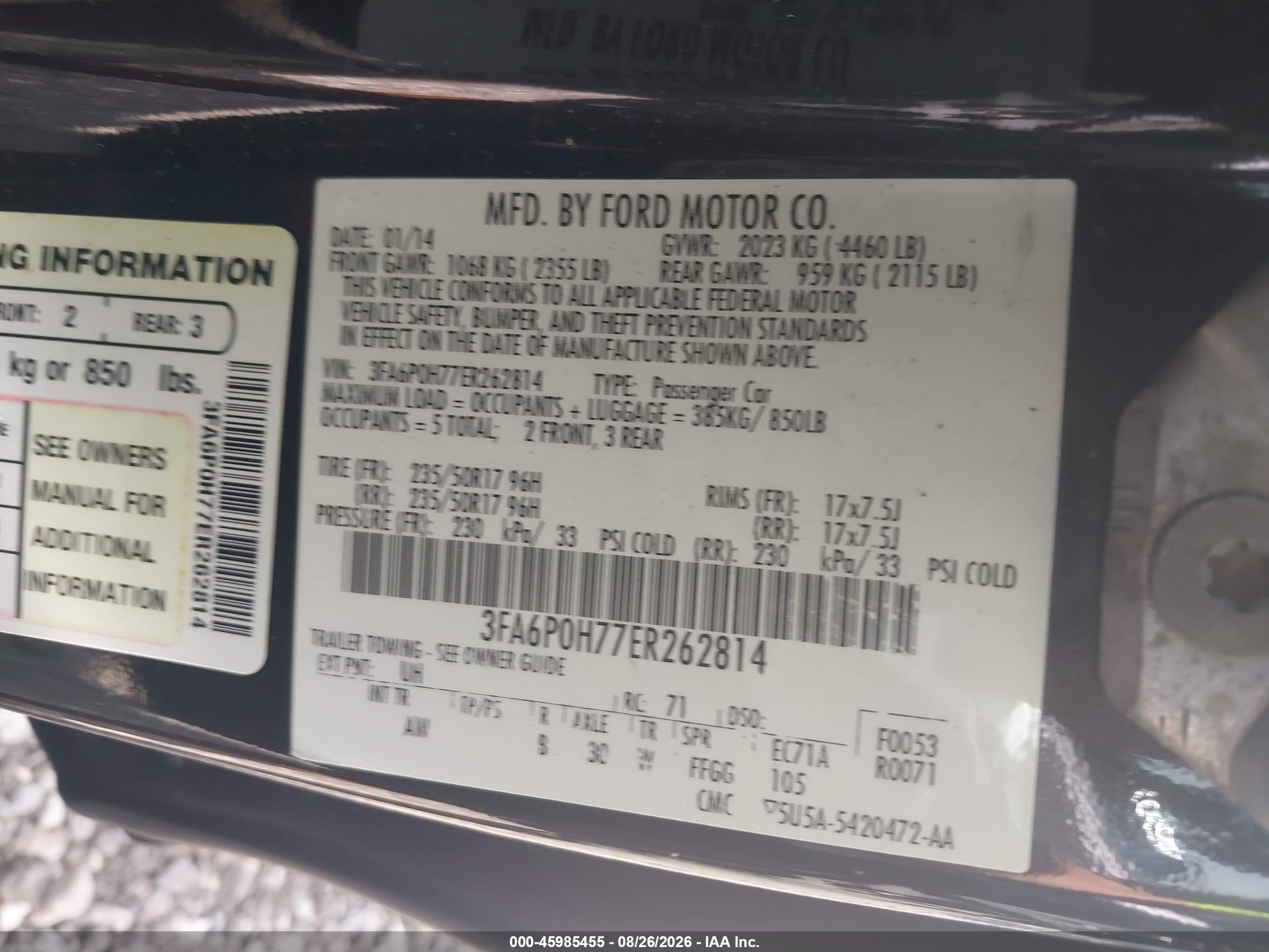 2014 Ford Fusion Se Black vin: 3FA6P0H77ER262814