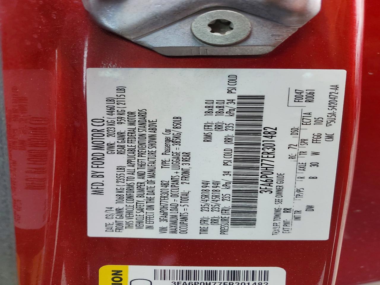 2014 Ford Fusion Se Red vin: 3FA6P0H77ER301482
