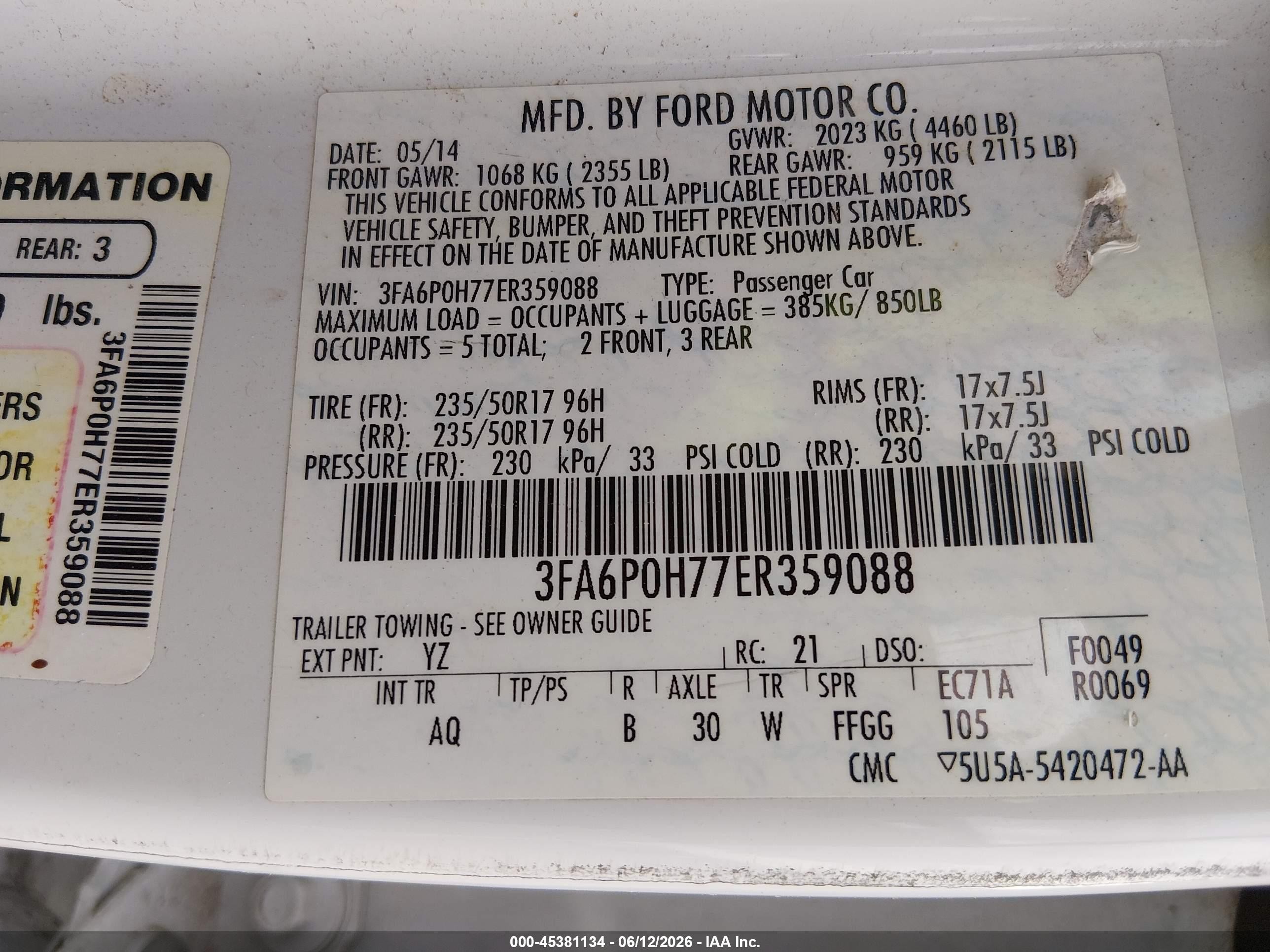 2014 Ford Fusion Se White vin: 3FA6P0H77ER359088