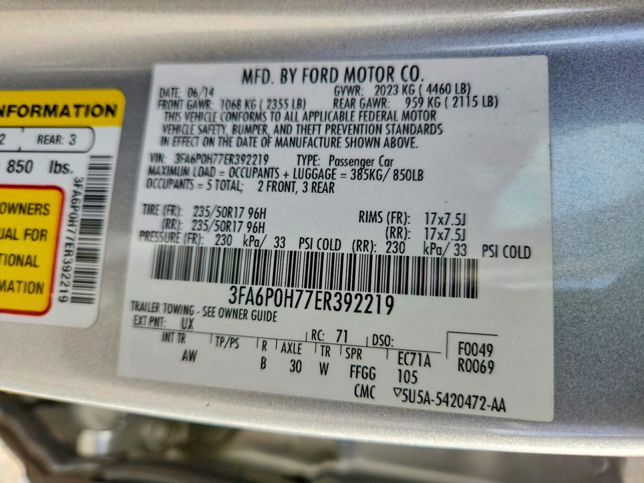 2014 Ford Fusion Se Silver vin: 3FA6P0H77ER392219