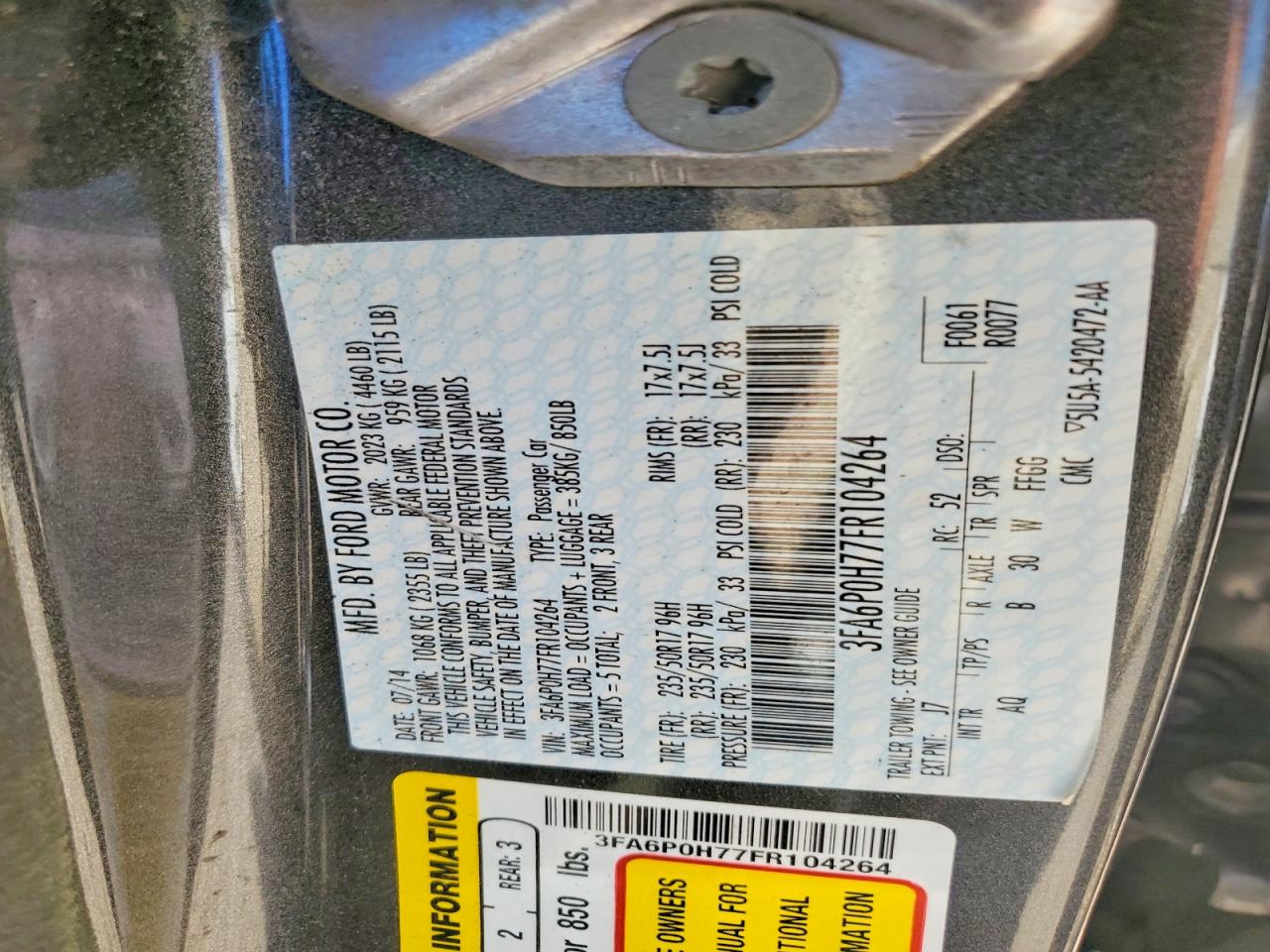 2015 Ford Fusion S Gray vin: 3FA6P0H77FR104264