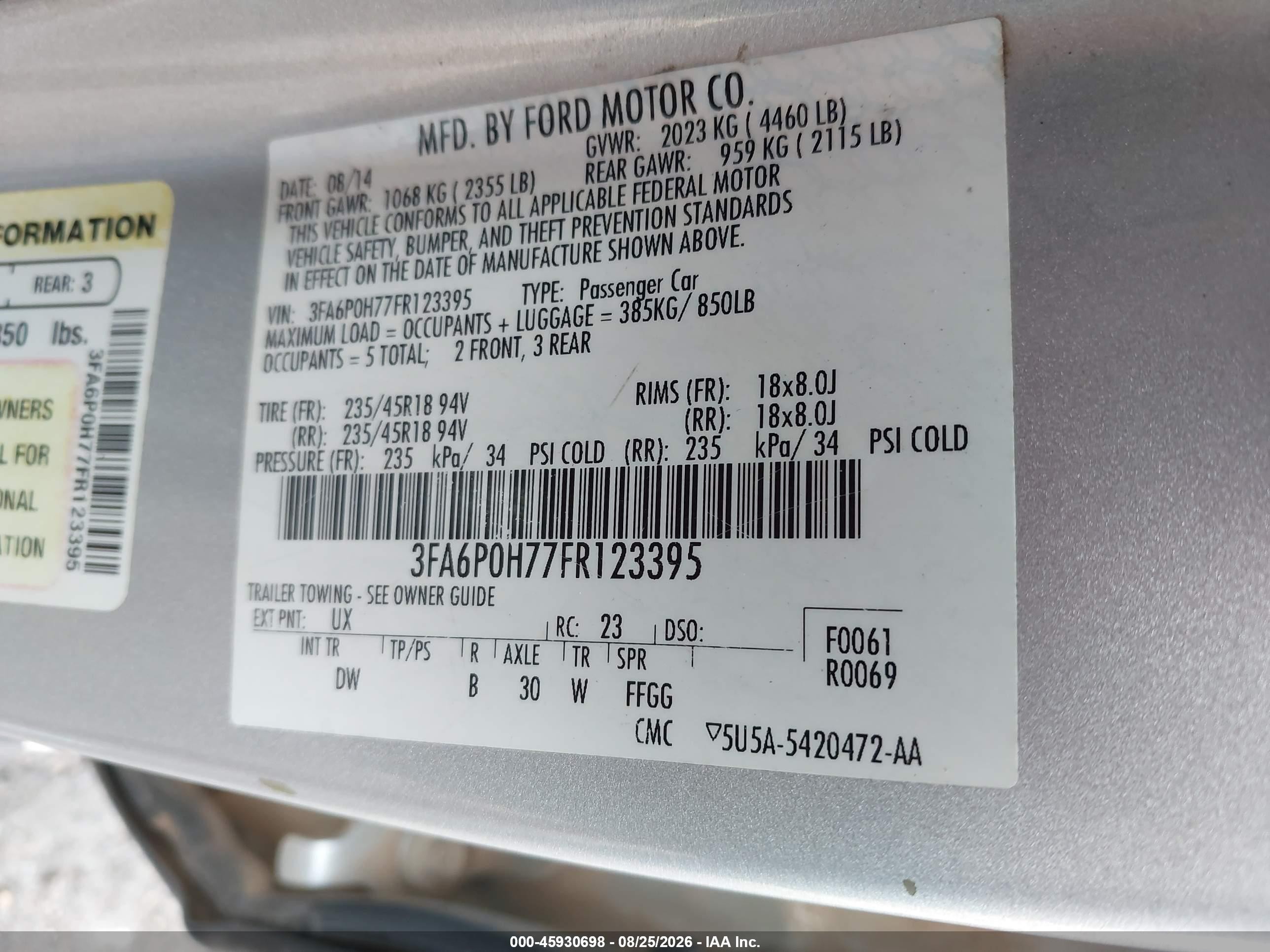 2015 Ford Fusion Se Silver vin: 3FA6P0H77FR123395