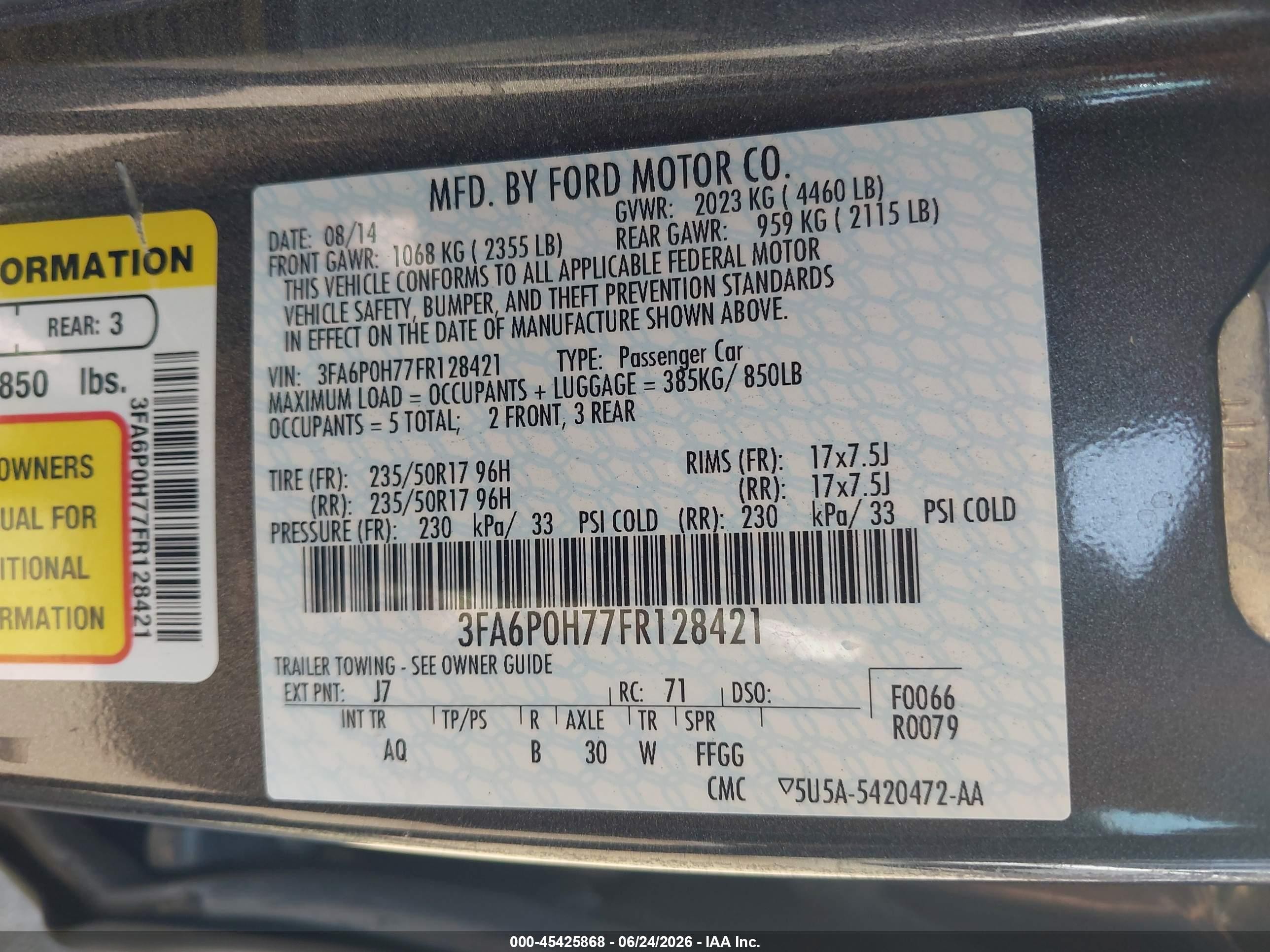 2015 Ford Fusion Se Gray vin: 3FA6P0H77FR128421