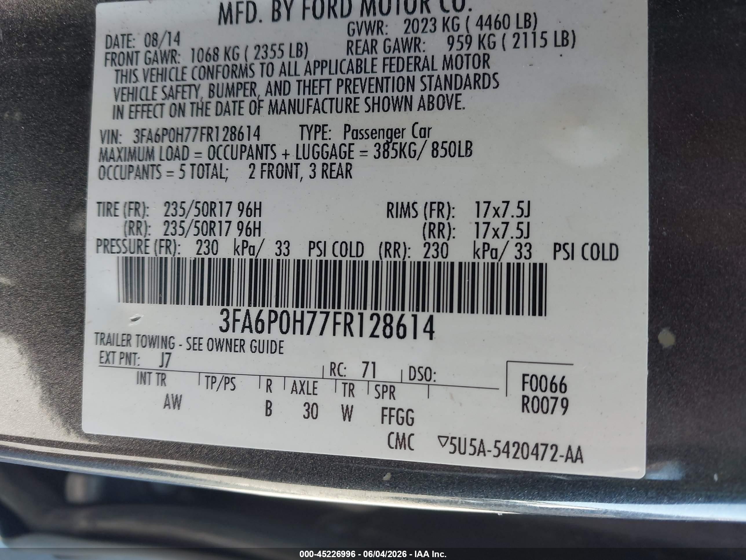 2015 Ford Fusion Se Gray vin: 3FA6P0H77FR128614