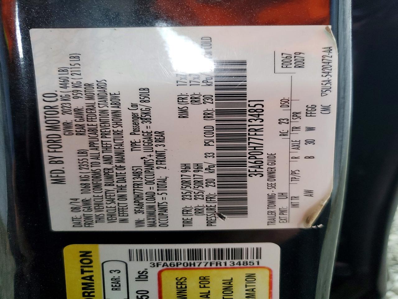 2015 Ford Fusion Se Charcoal vin: 3FA6P0H77FR134851