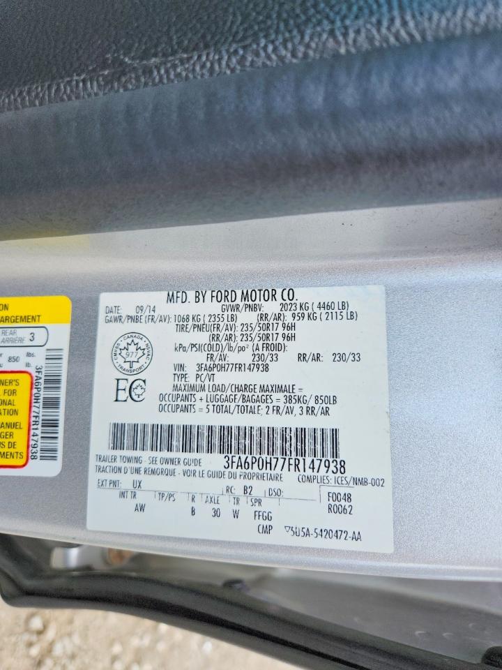 2015 Ford Fusion Se Silver vin: 3FA6P0H77FR147938