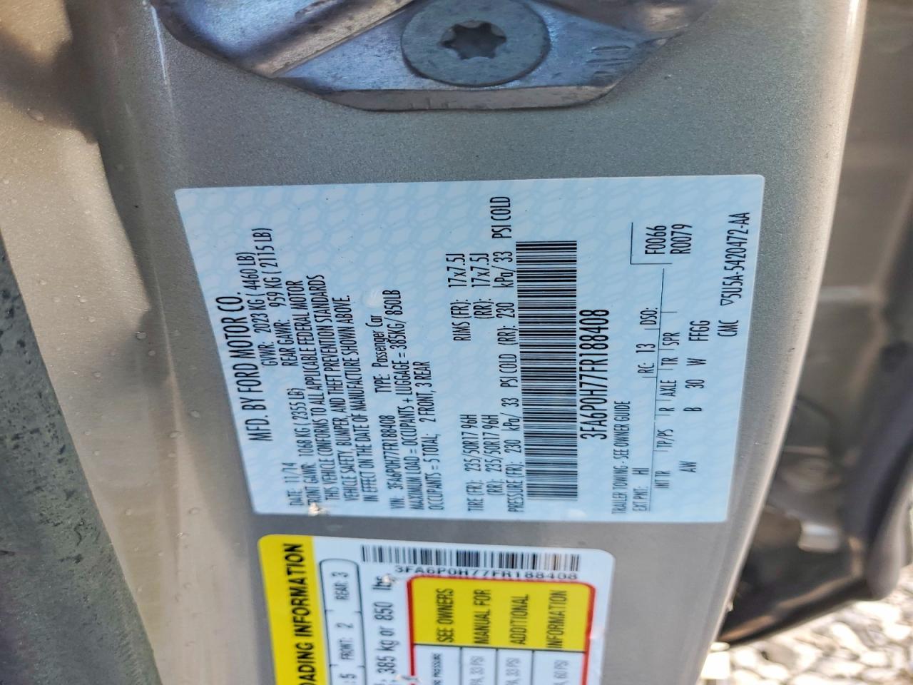 2015 Ford Fusion Se Beige vin: 3FA6P0H77FR188408