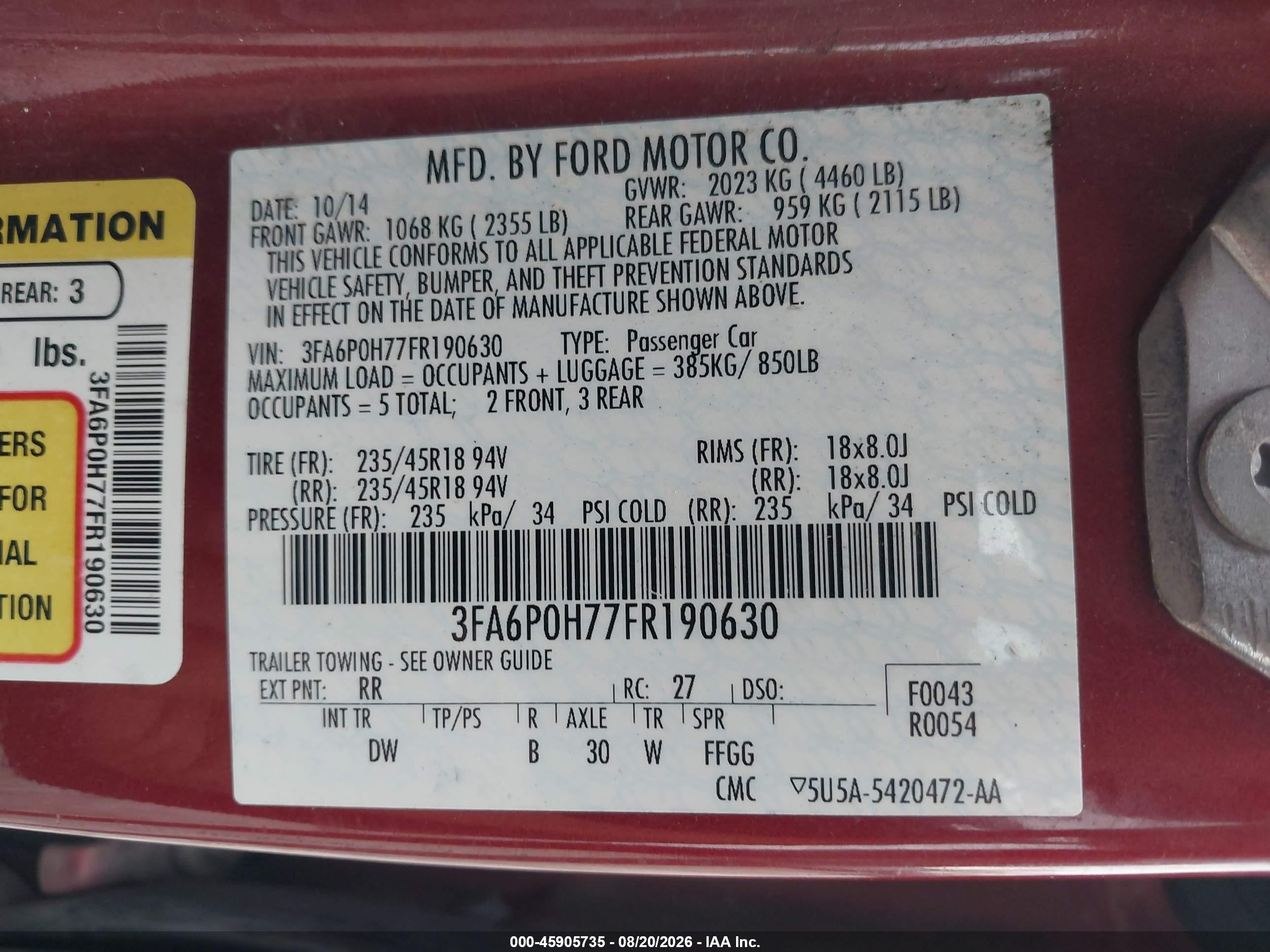 2015 Ford Fusion Se Красный vin: 3FA6P0H77FR190630