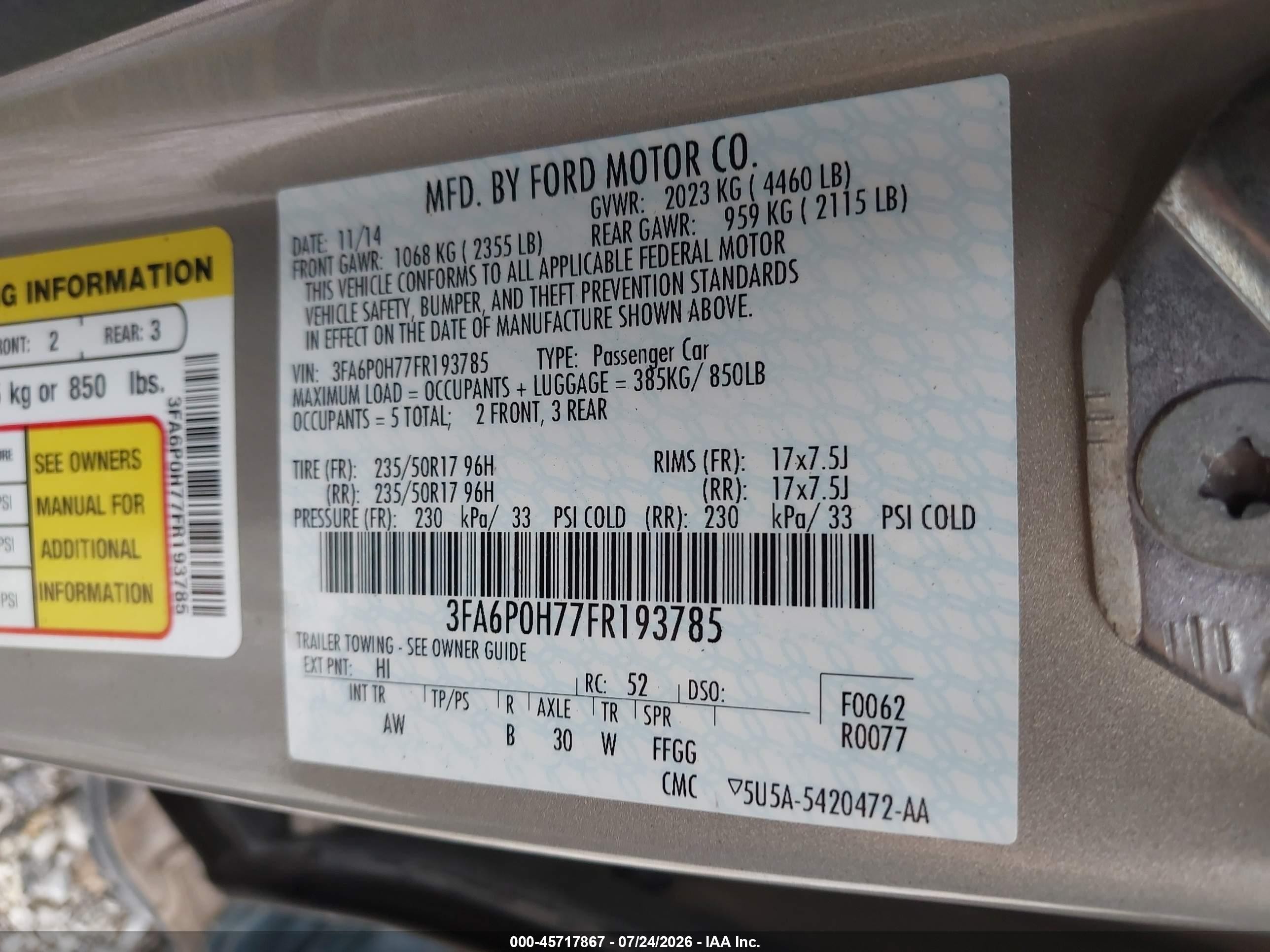 2015 Ford Fusion Se Gold vin: 3FA6P0H77FR193785