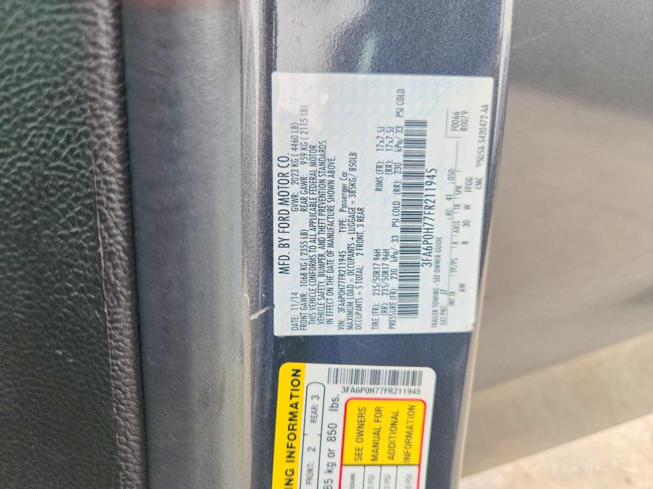 2015 Ford Fusion Se Gray vin: 3FA6P0H77FR211945