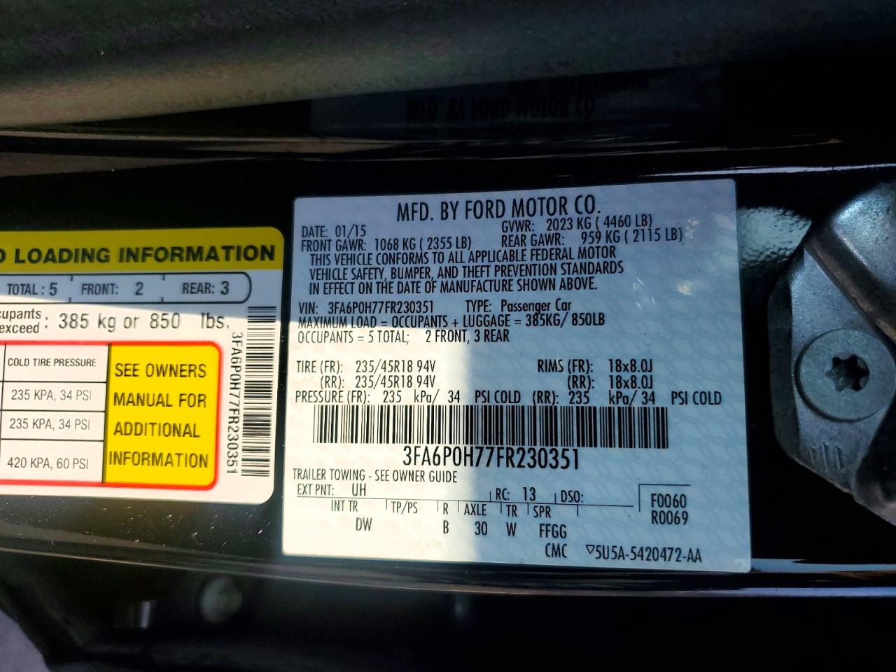 2015 Ford Fusion Se Black vin: 3FA6P0H77FR230351