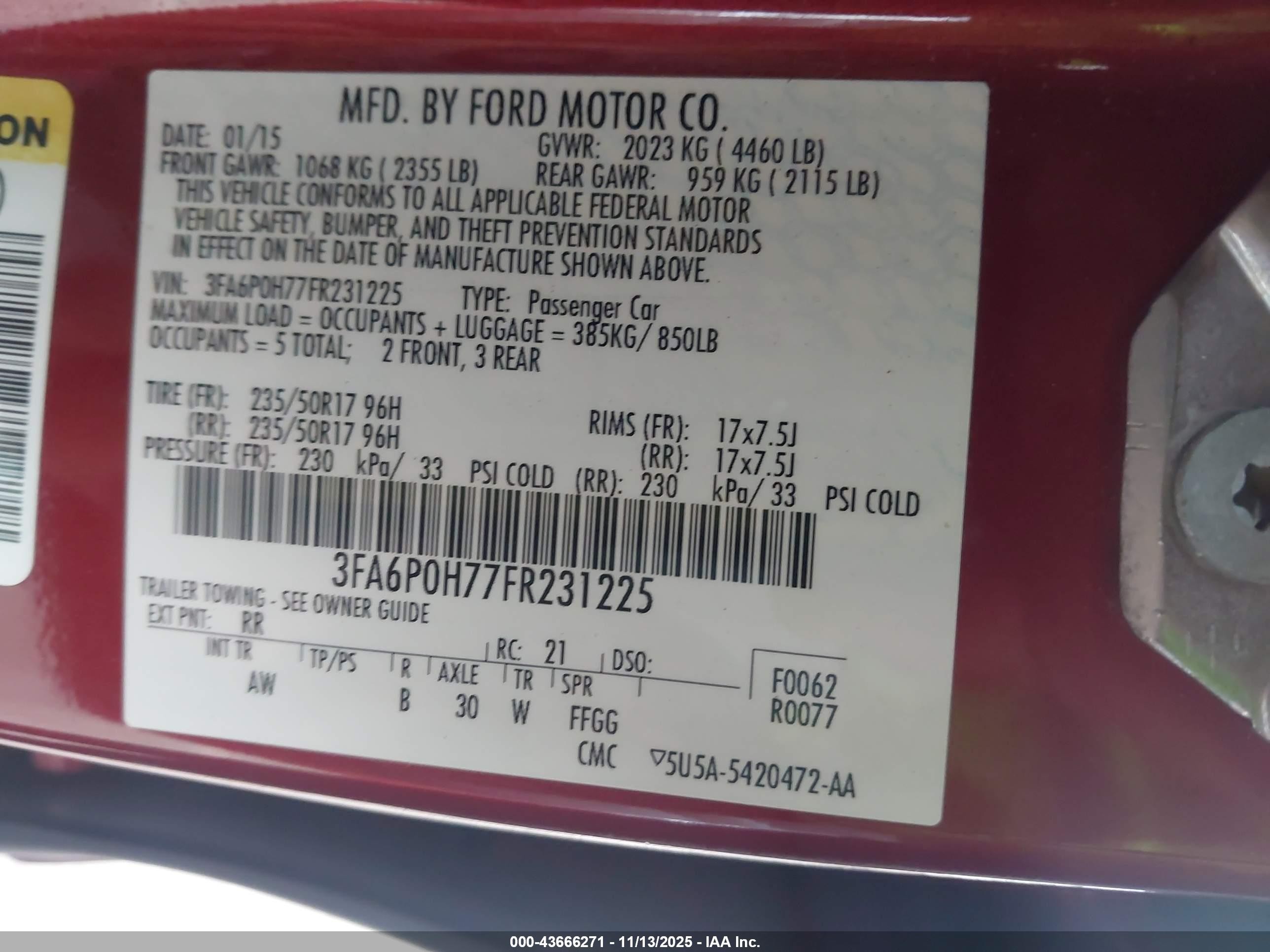 2015 Ford Fusion Se Red vin: 3FA6P0H77FR231225