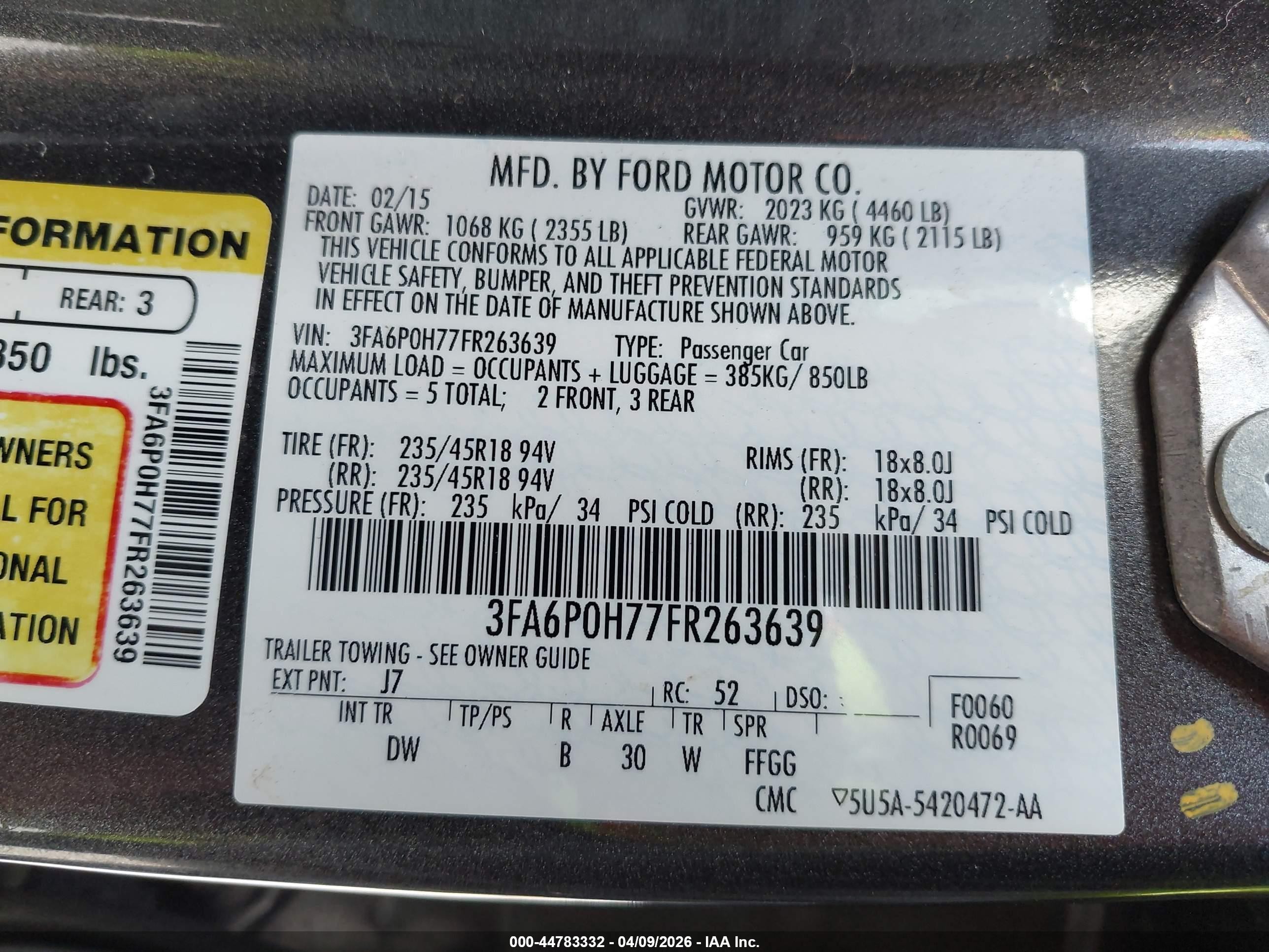 2015 Ford Fusion Se Серый vin: 3FA6P0H77FR263639