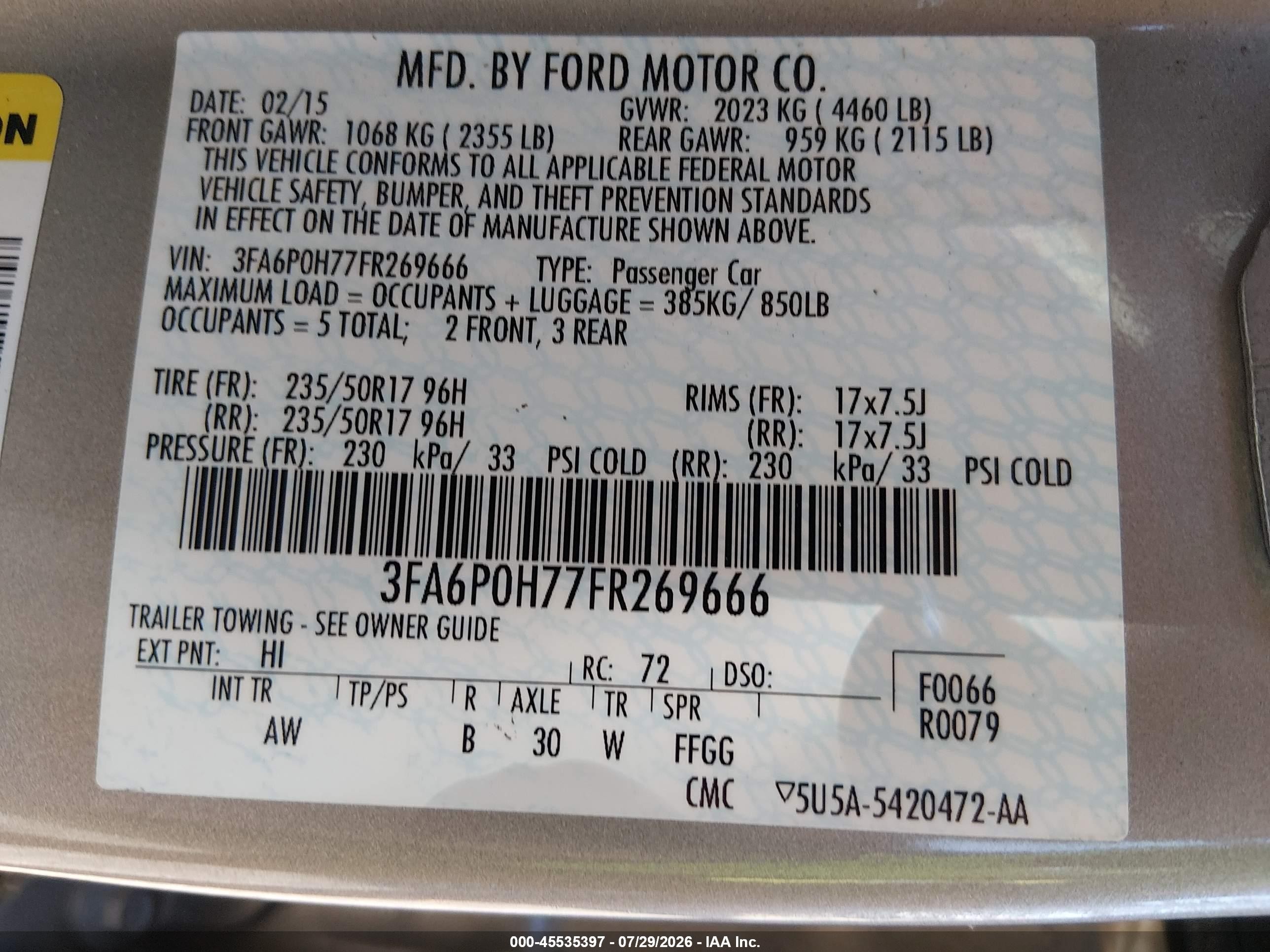 2015 Ford Fusion Se Silver vin: 3FA6P0H77FR269666