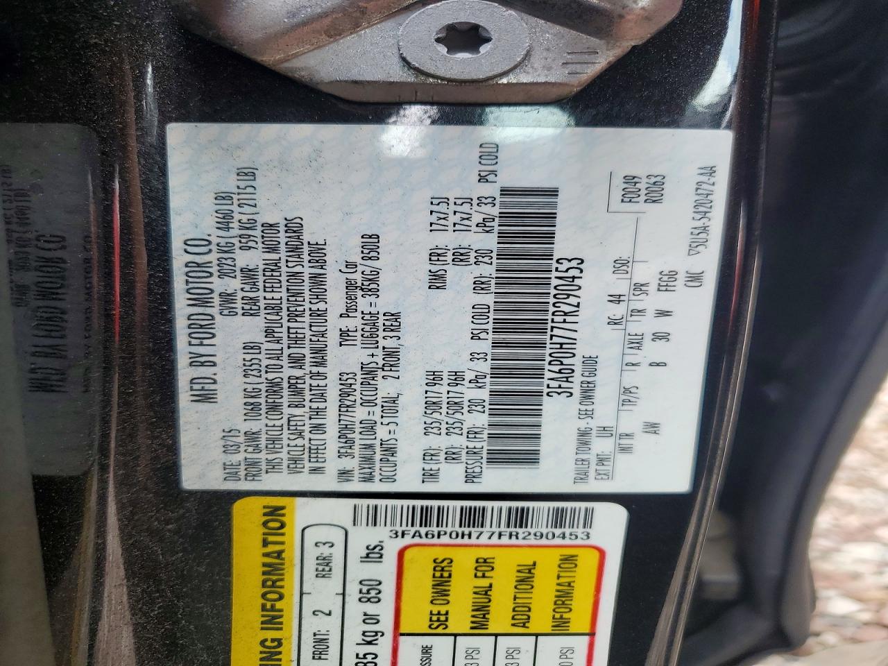 2015 Ford Fusion Se Black vin: 3FA6P0H77FR290453