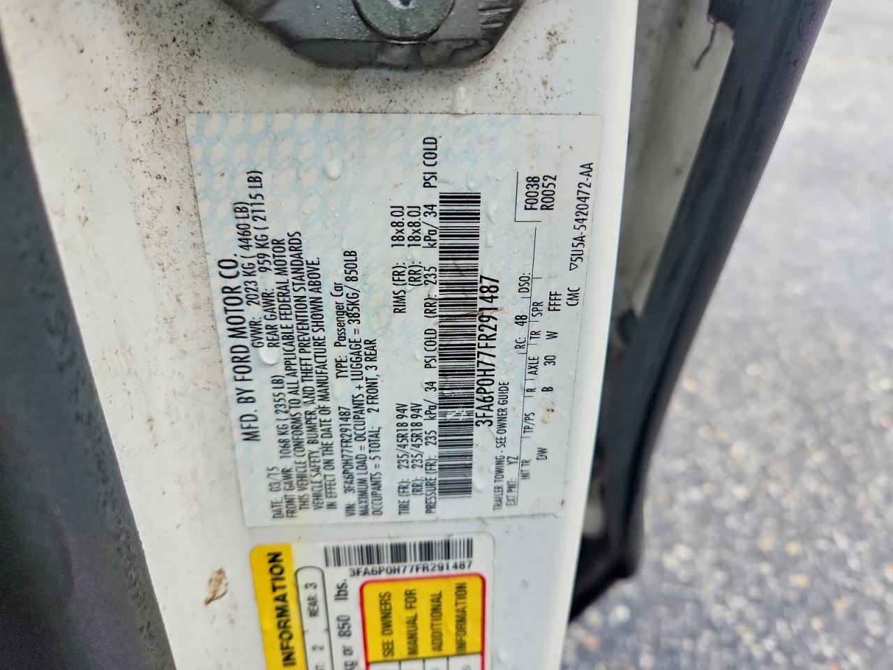 2015 Ford Fusion Se Белый vin: 3FA6P0H77FR291487
