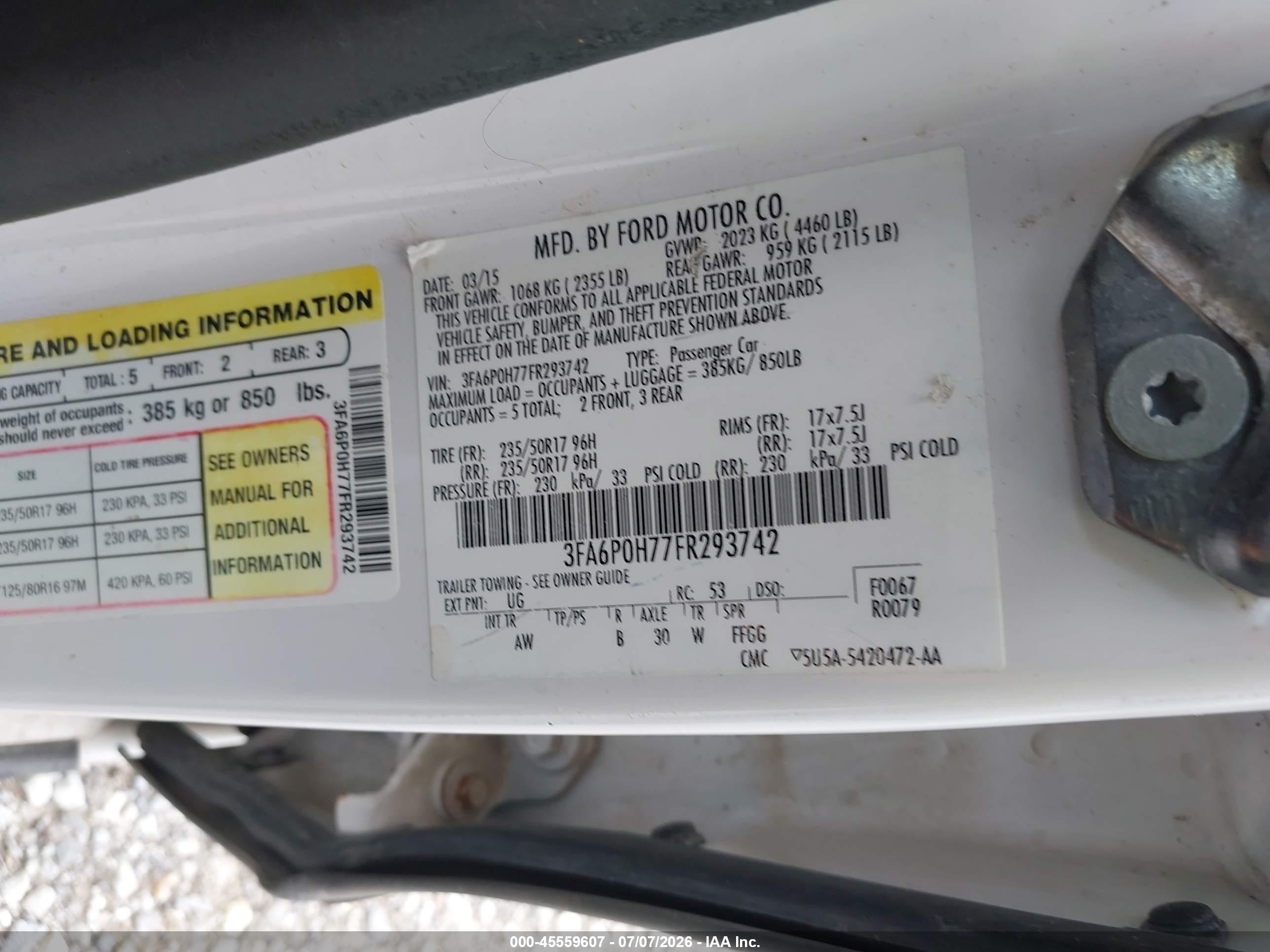 2015 Ford Fusion Se White vin: 3FA6P0H77FR293742