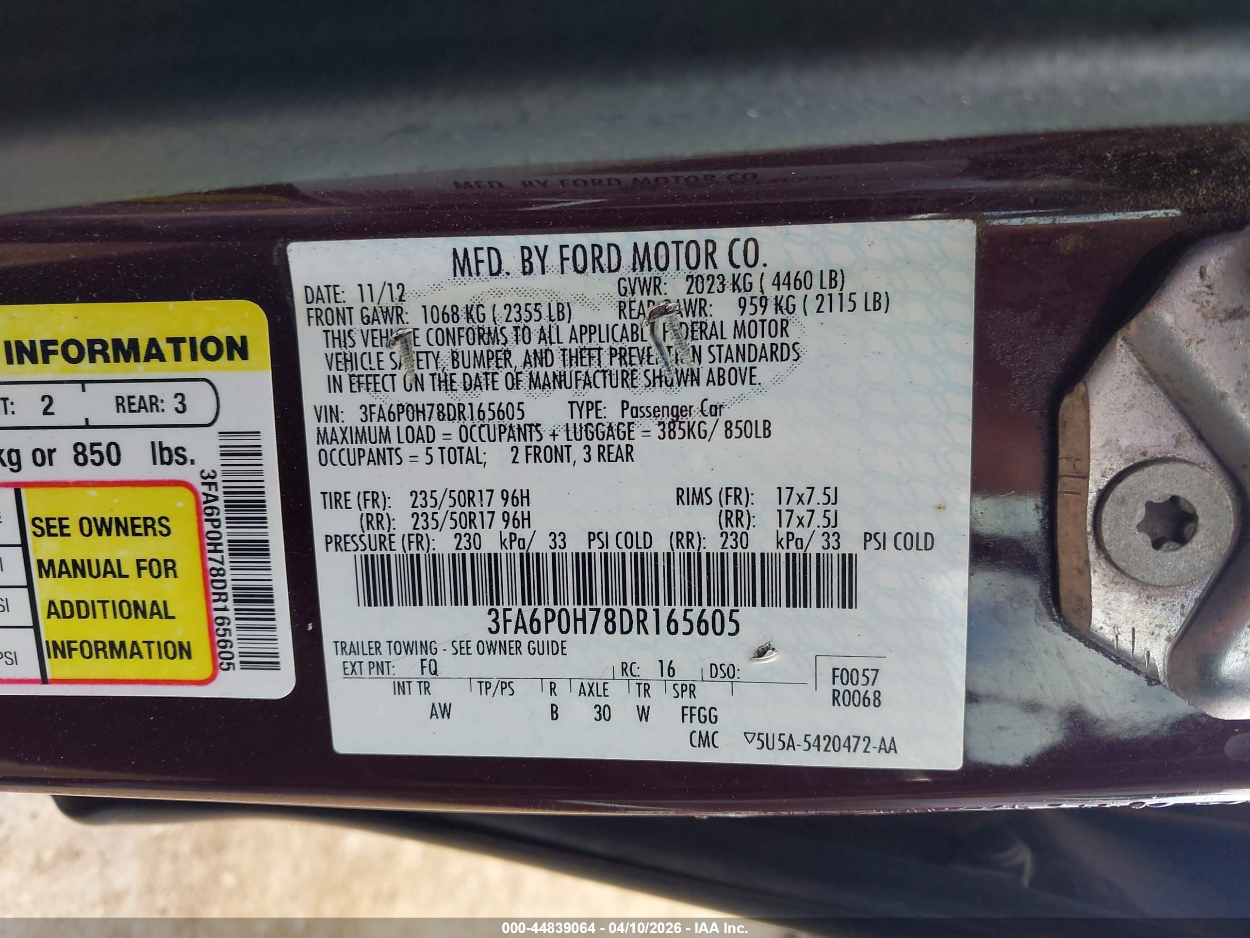 2013 Ford Fusion Se Maroon vin: 3FA6P0H78DR165605