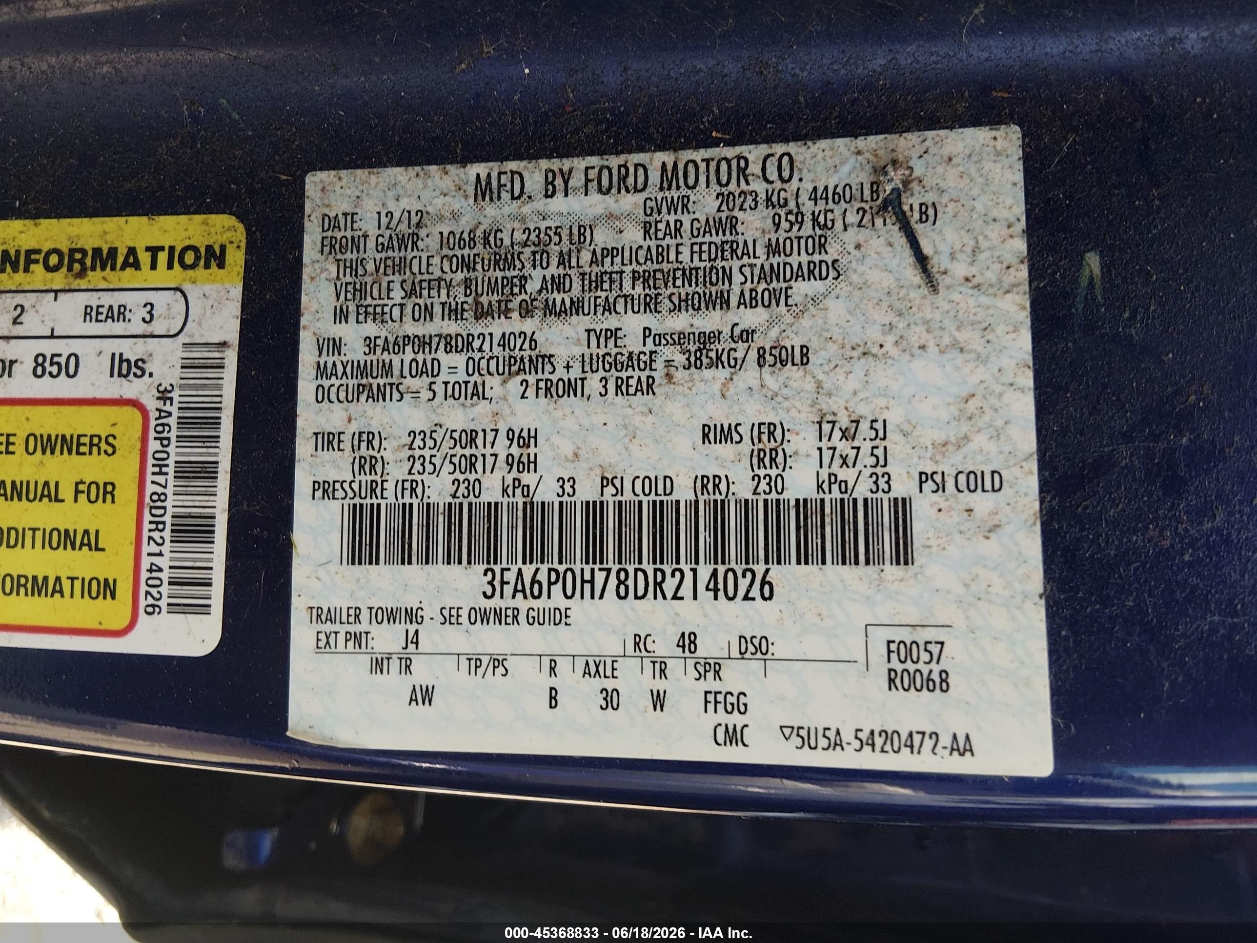 2013 Ford Fusion Se Синий vin: 3FA6P0H78DR214026