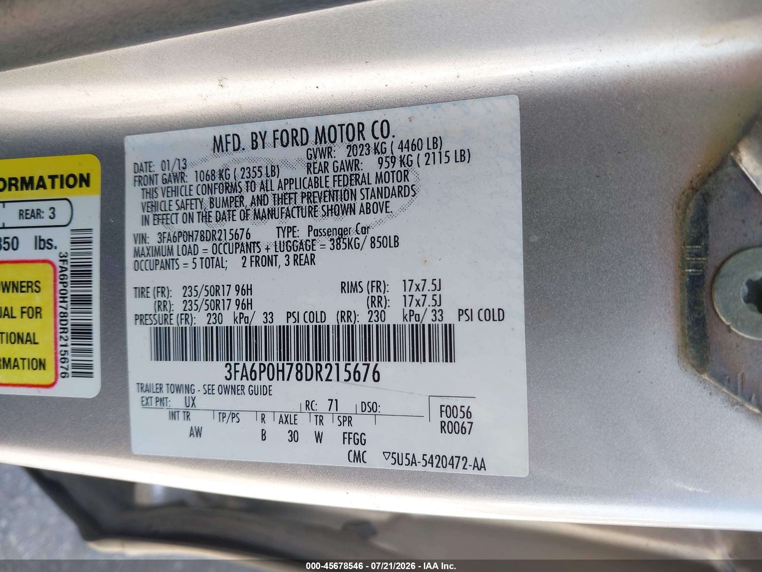 2013 Ford Fusion Se Silver vin: 3FA6P0H78DR215676
