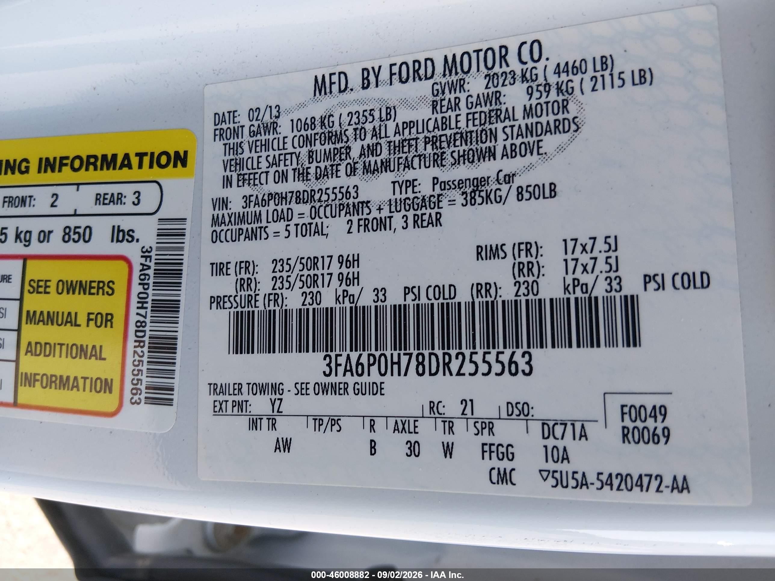 2013 Ford Fusion Se White vin: 3FA6P0H78DR255563