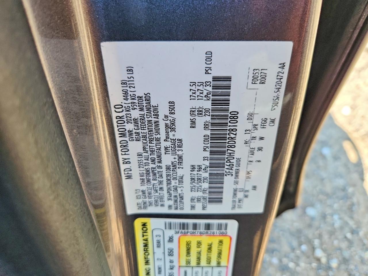 2013 Ford Fusion Se Серый vin: 3FA6P0H78DR281080